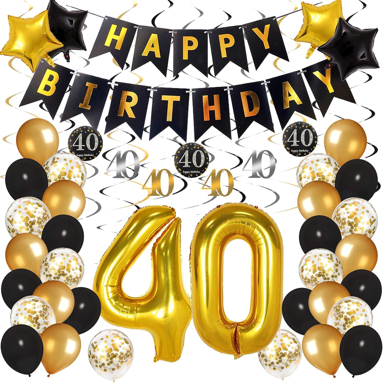 40th Birthday Decorations Set Black and Gold
