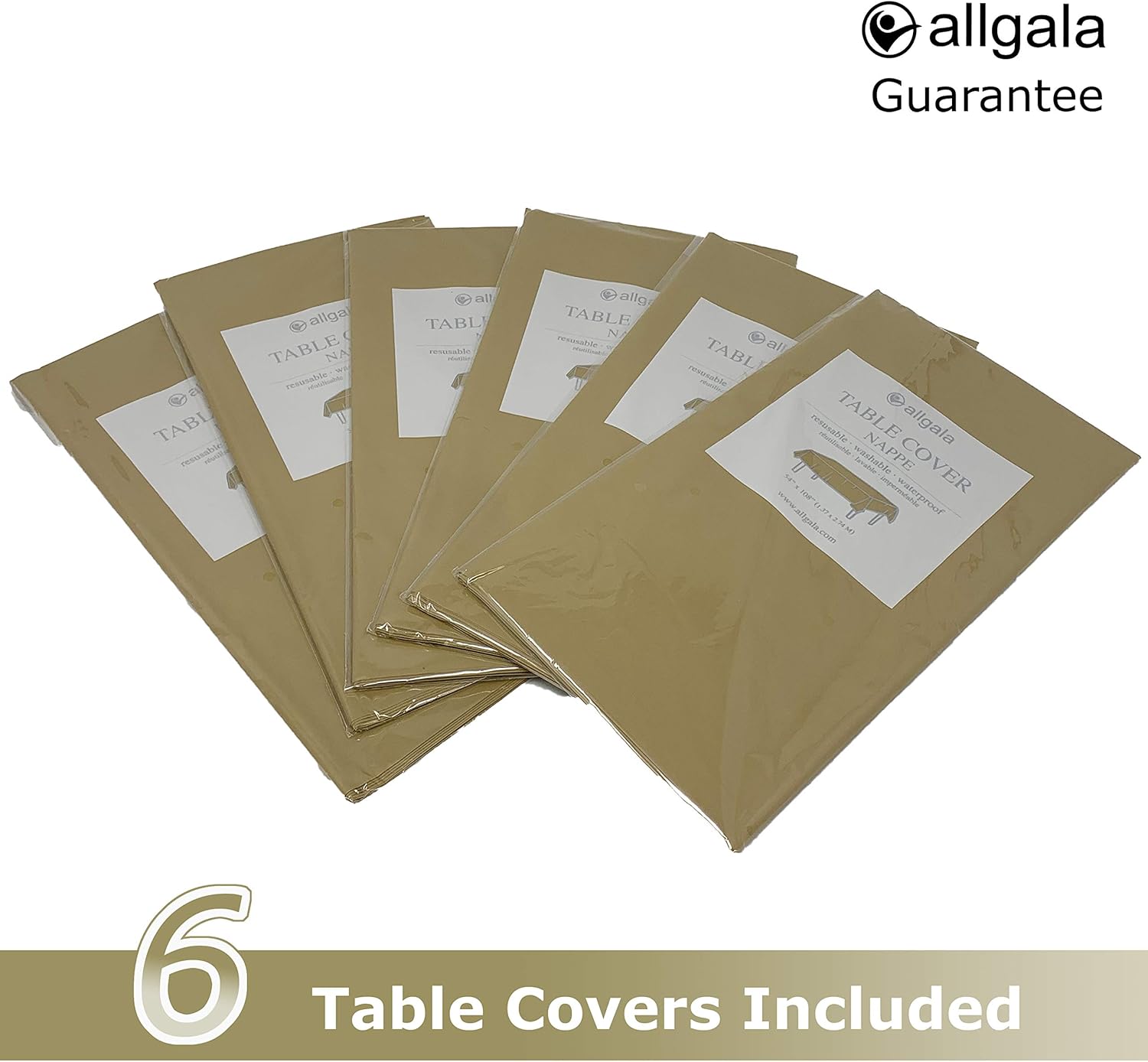 Allgala Waterproof Disposable Tablecloth 6PK 54x108 Gold