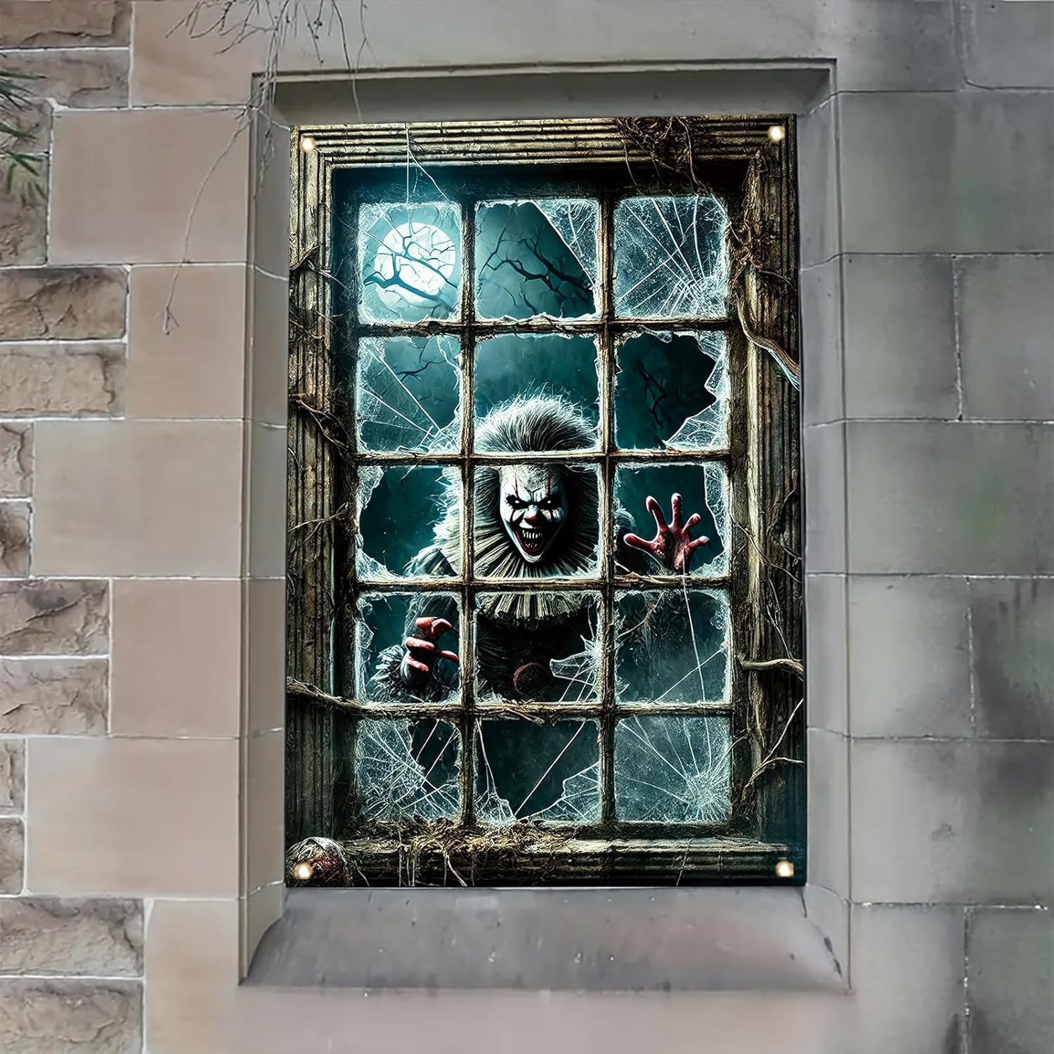Spooky Halloween Clown Window Decor Backdrop