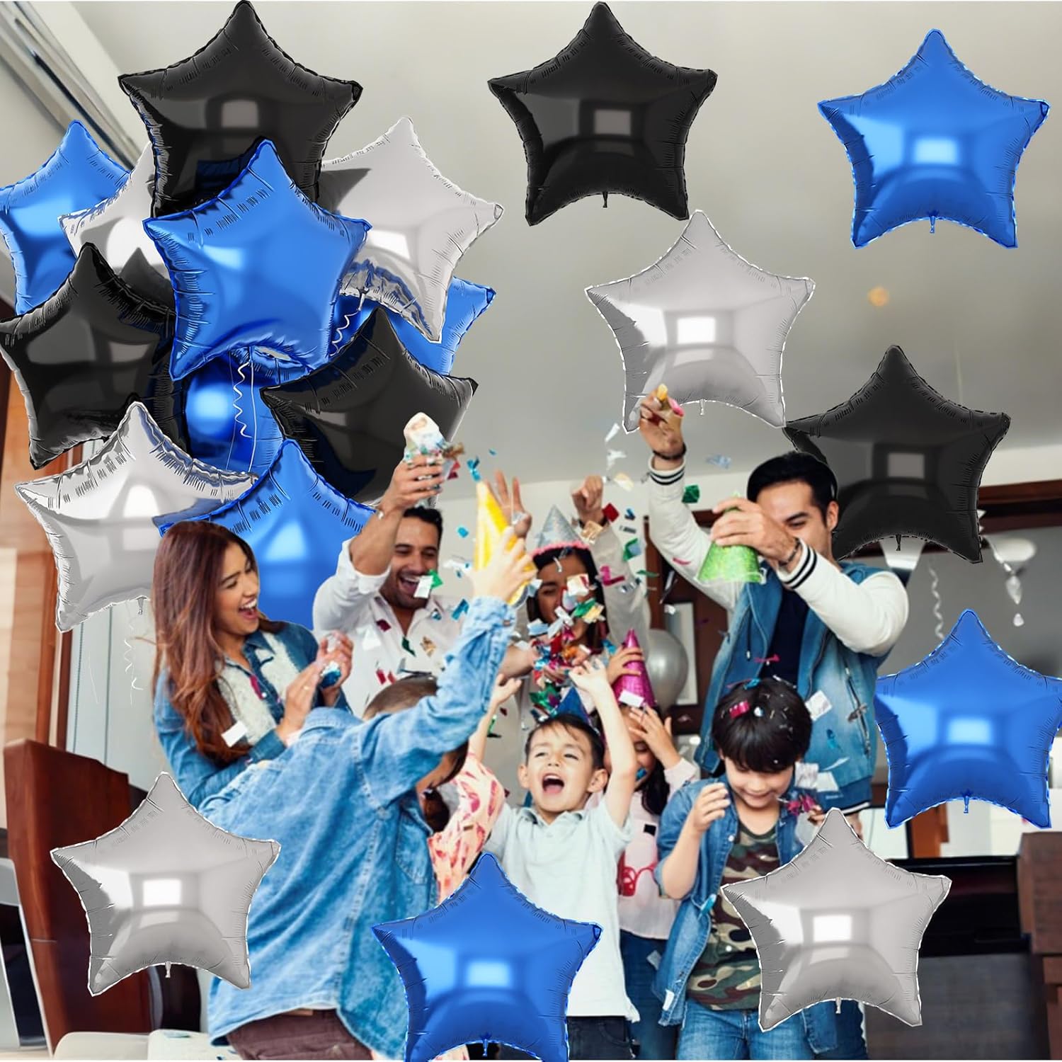 TAOYE Blue Black Star Foil Balloons 12Pcs 18Inch Set