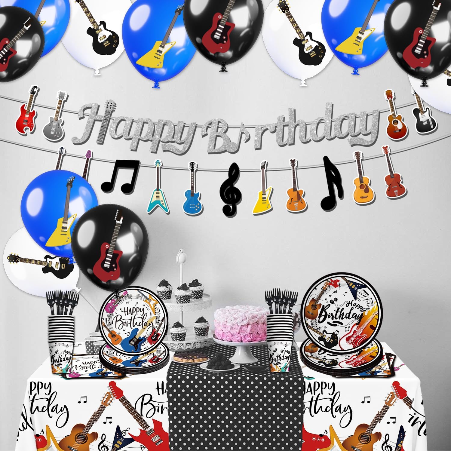 Music Themed Guitar Birthday Decorations 110pcs Set