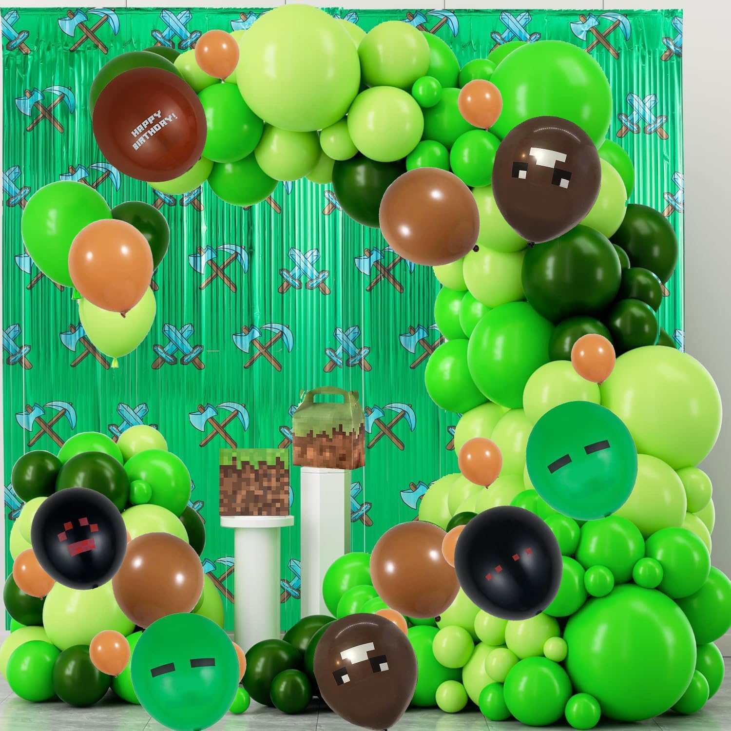 Daapiishuu Miner Pixel Birthday Balloons Decoration Kit