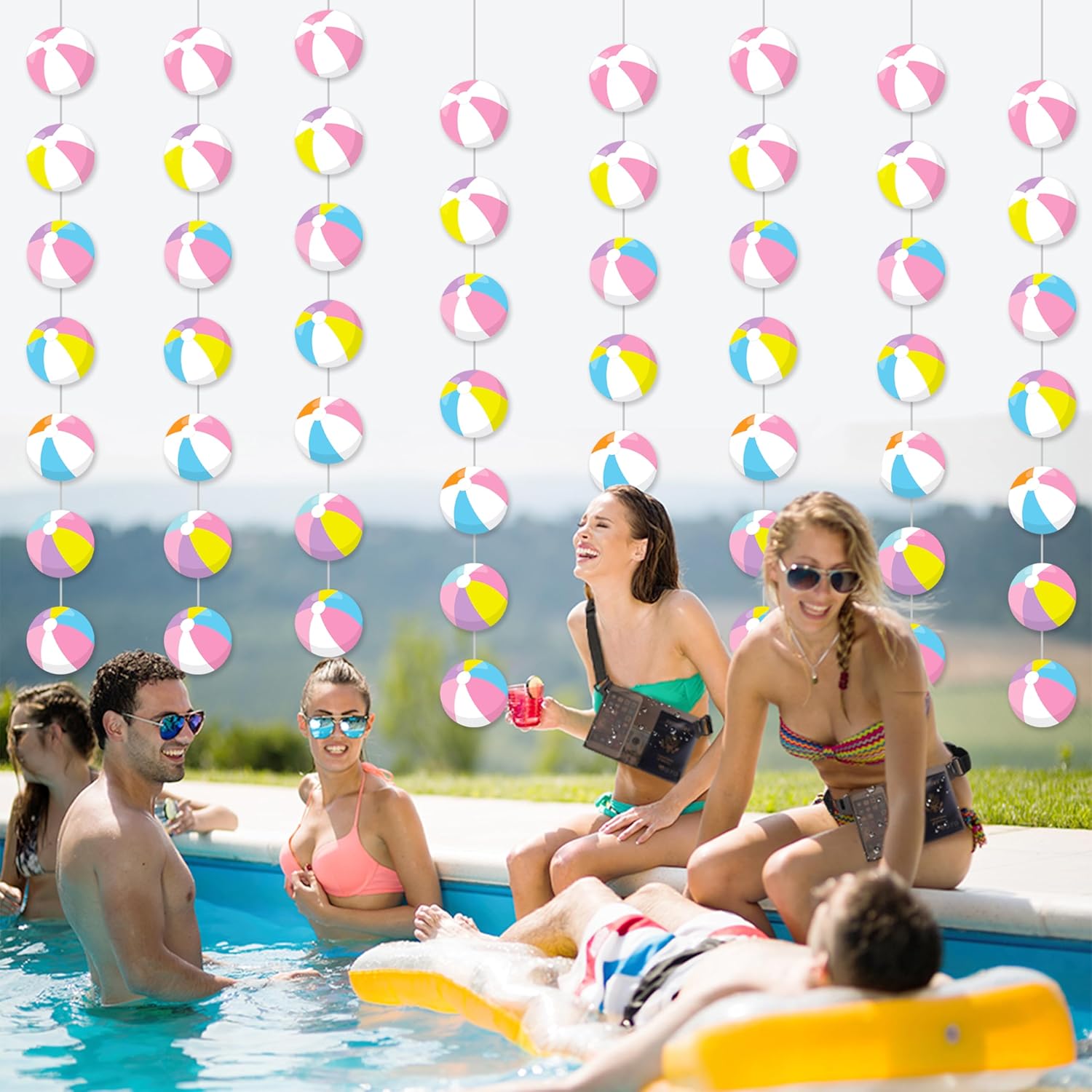 8pcs Pink Beach Ball Party Garlands for Summer Celebrations