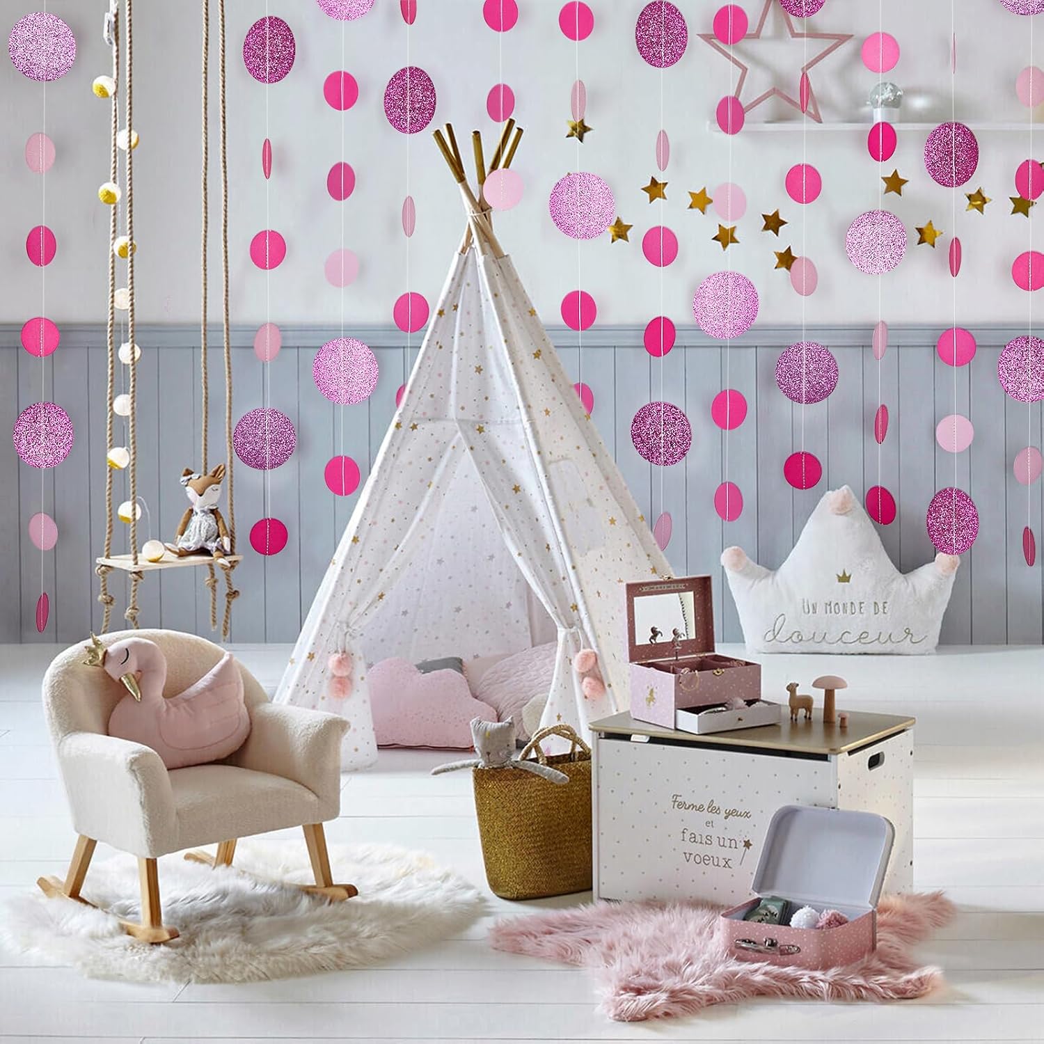 8 Pack Pink Glitter Dot Garland for Decorations