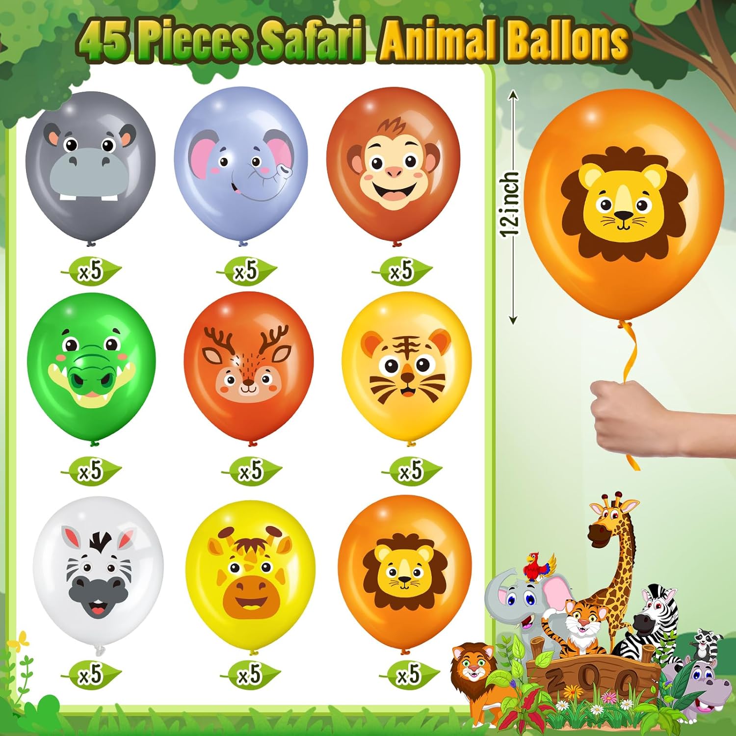 Censen 45 Pcs Animal Balloons 12 Inch Party Decor