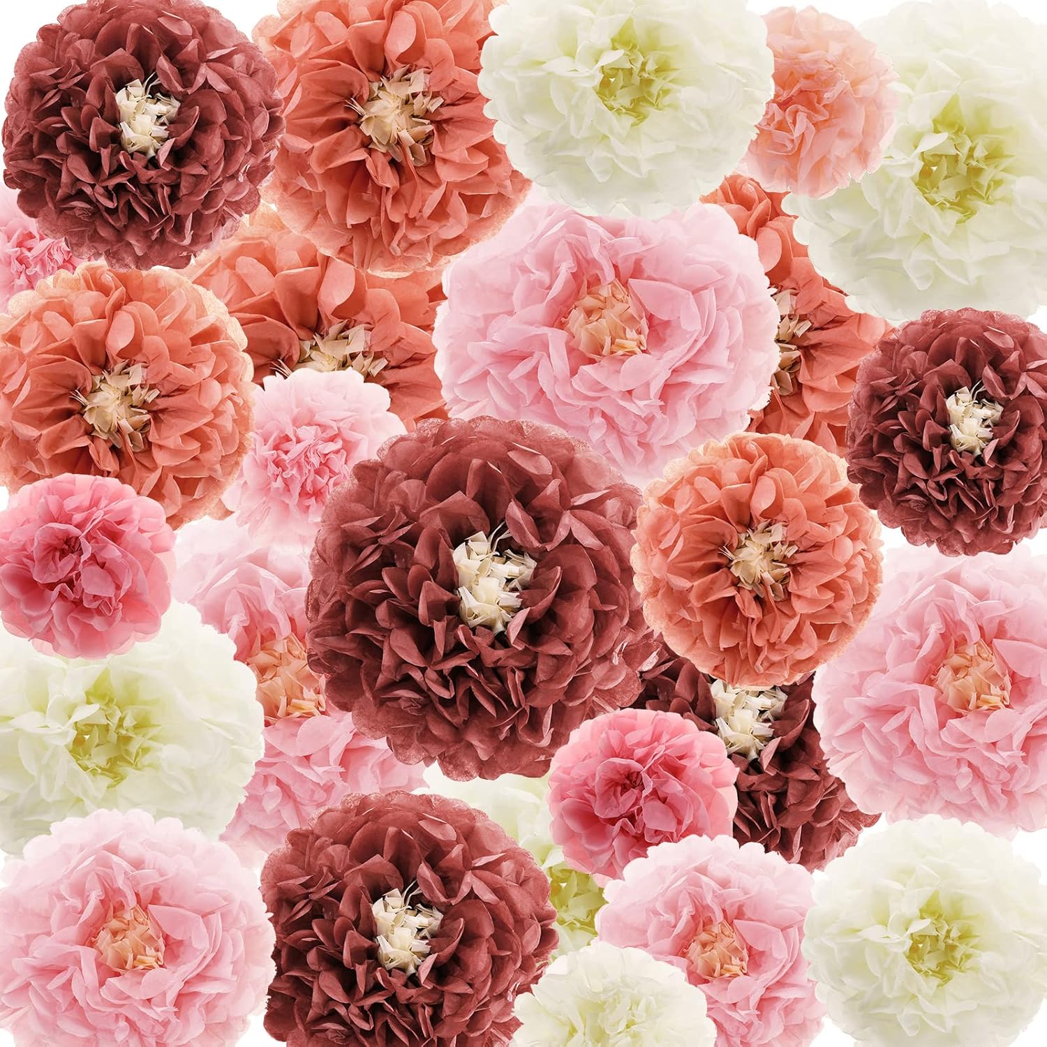 24 Pcs Tissue Paper Pom Poms Flowers Decorations