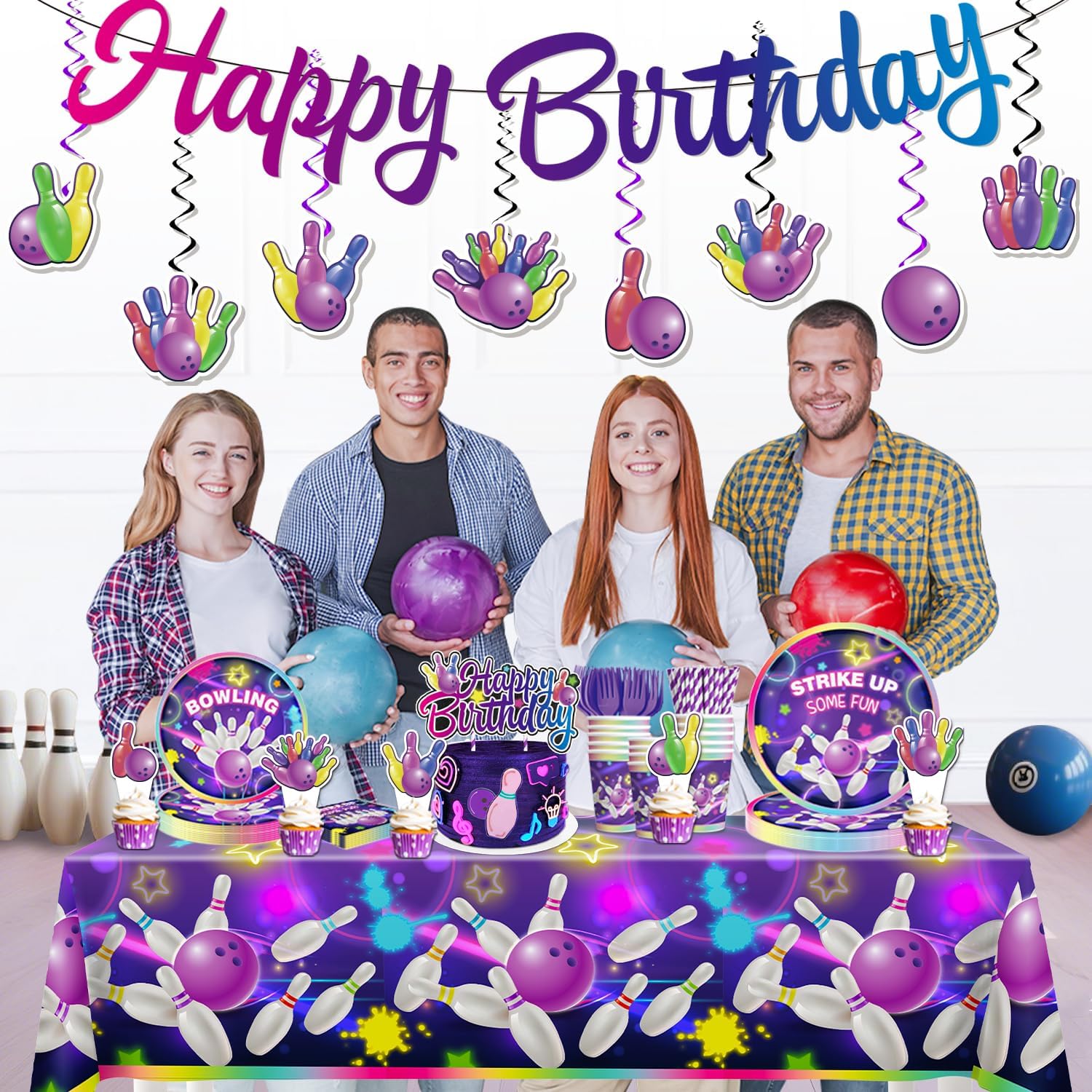 187PCS Bowling Party Decorations Set for 25 Guests