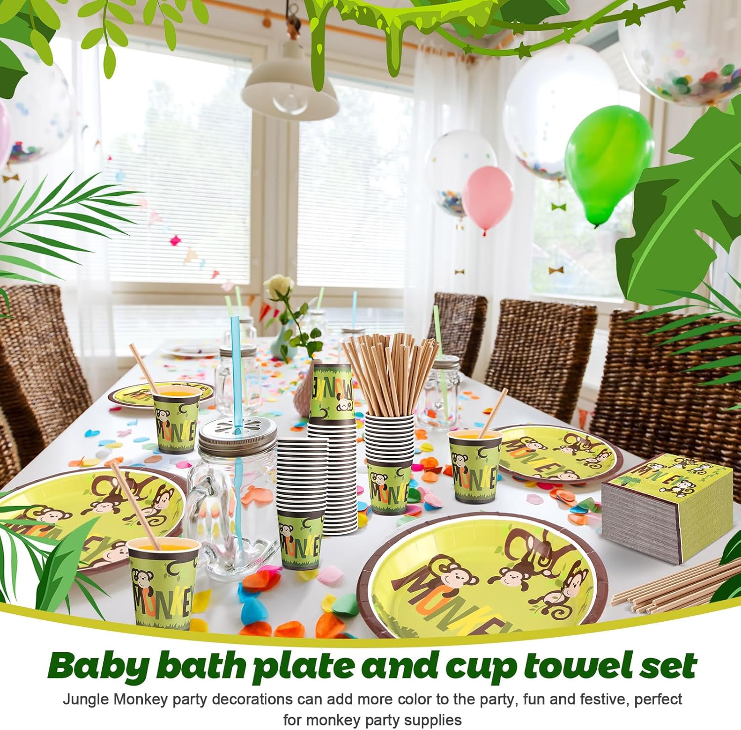 Rtteri 250 Pcs Jungle Monkey Party Supplies