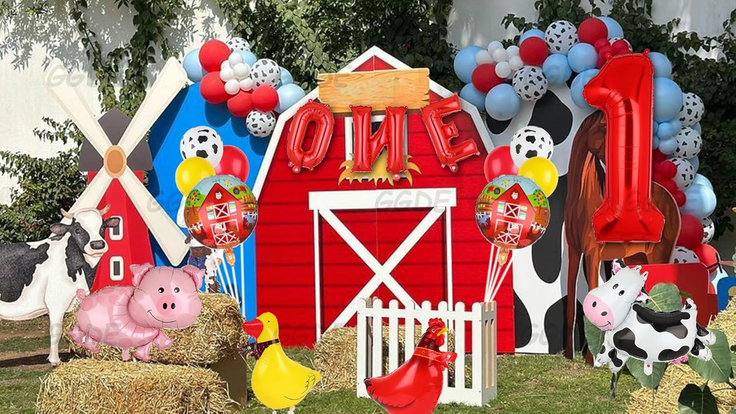Farm Animal Balloons Cow Pig Duck Rooster 1st Birthday Decor