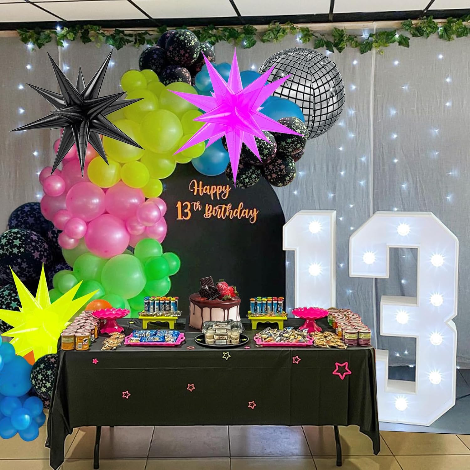 147pcs Neon Balloon Arch Kit for 80s 90s Birthday Party