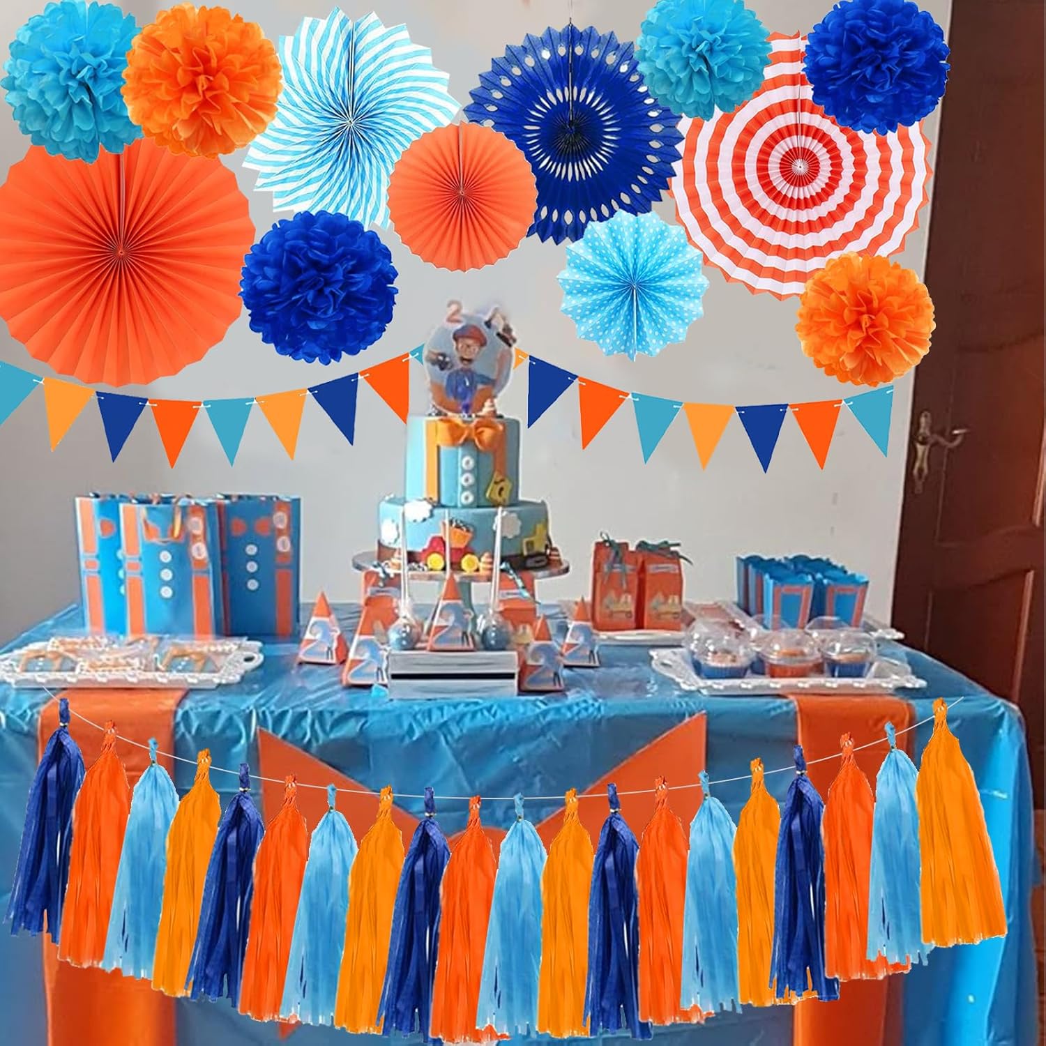 Cmaone Blue Orange Party Decorations Set Kids Birthday