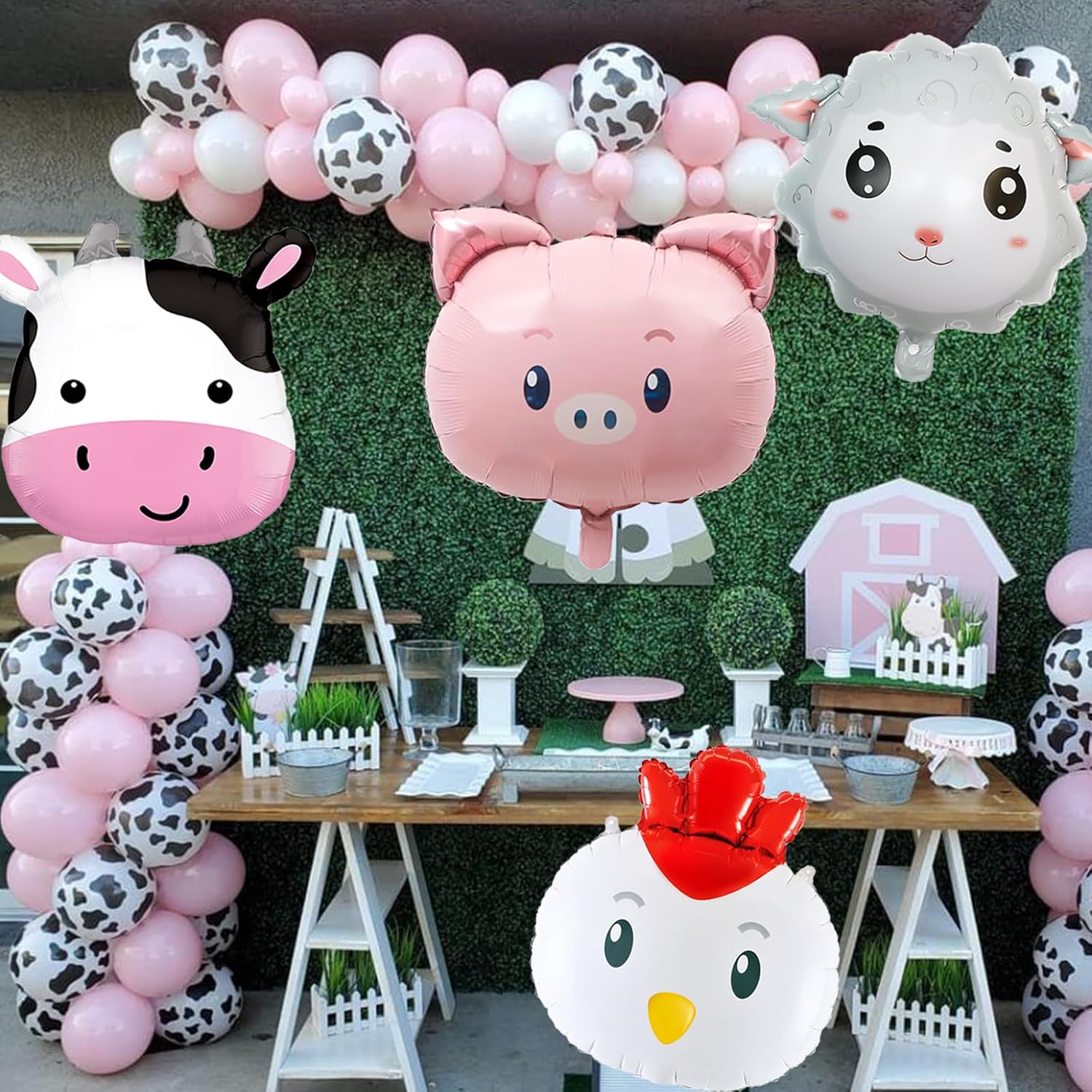 8Pcs Farm Animal Balloons Cow Pig Sheep Chicken Foil Decorations