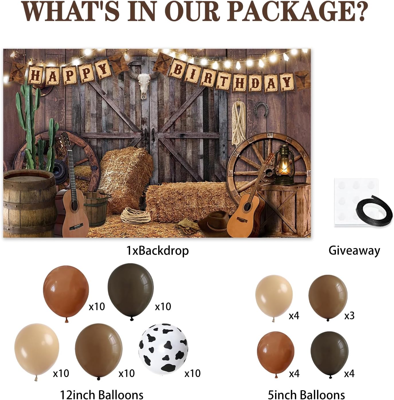 Western Cowboy Party Decorations Set with Backdrop and Balloons