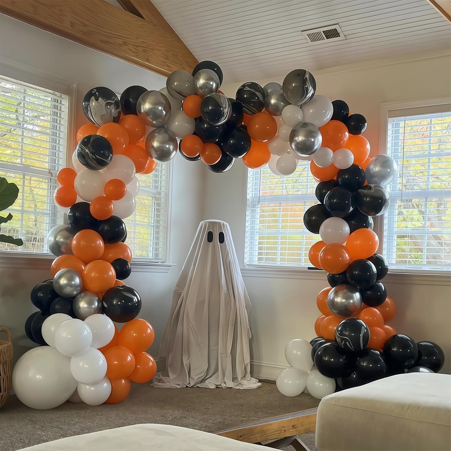 Black Orange and Silver Balloon Garland Arch Kit for Halloween