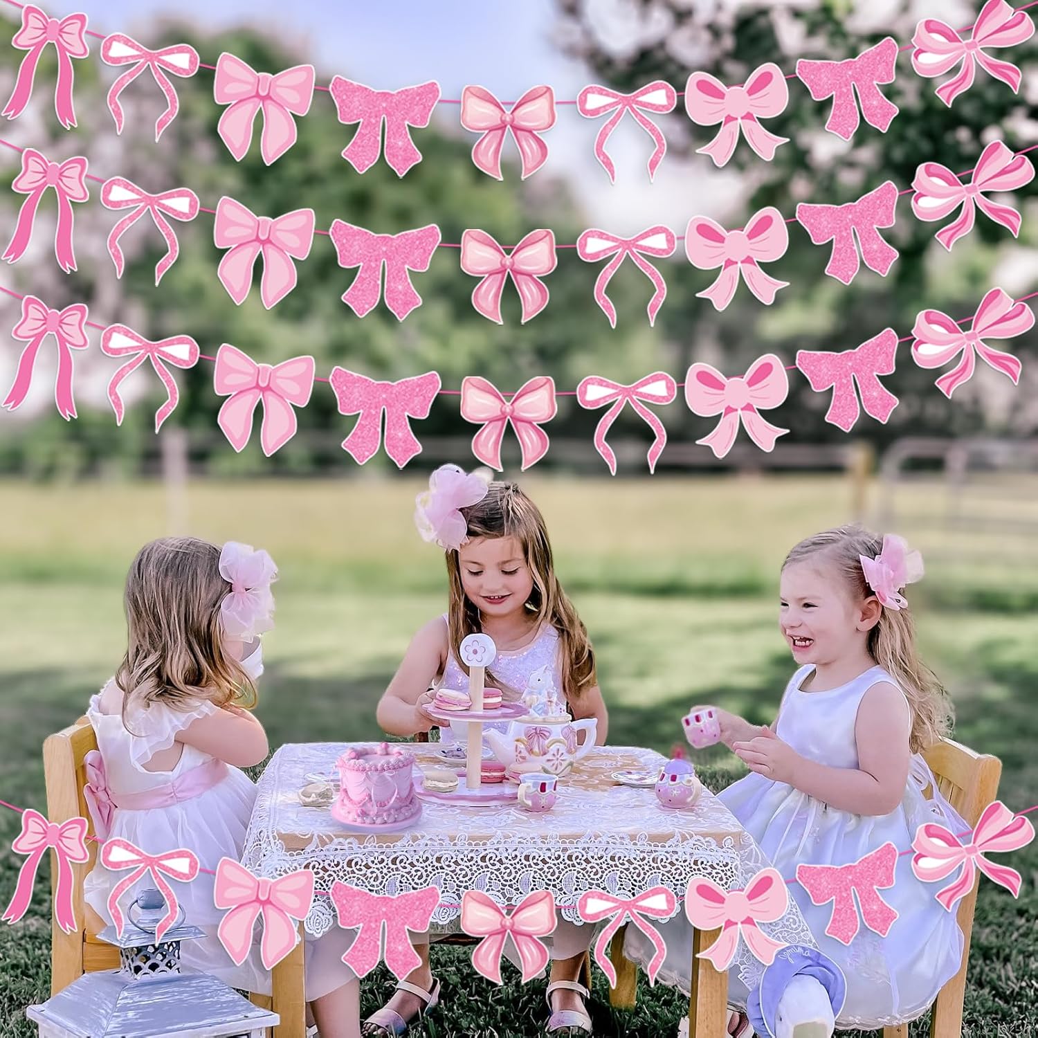 Pink Bow Garland Banner Decorations 4pcs Bow Party Decor