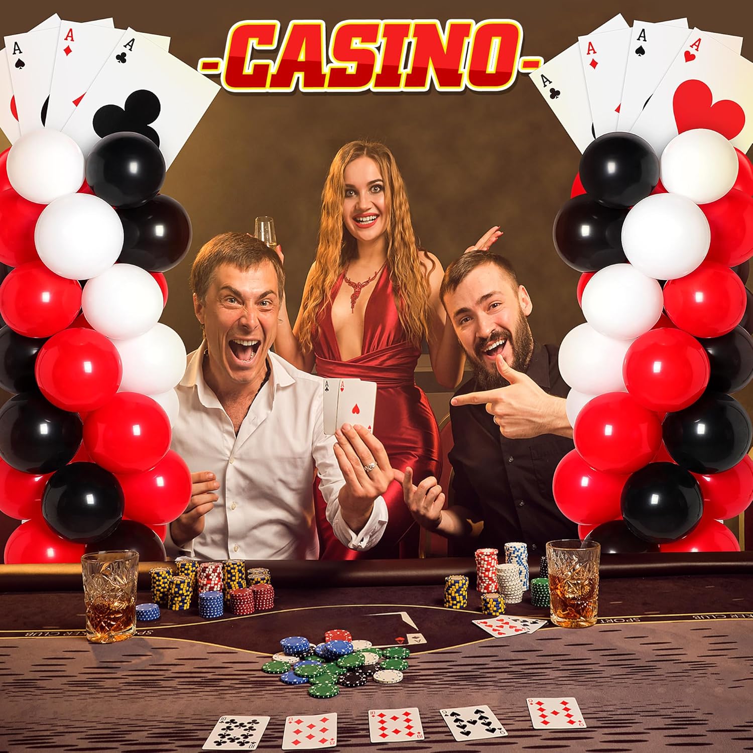 2 Sets Casino Themed Balloon Column Kit with Jumbo Poker Cards
