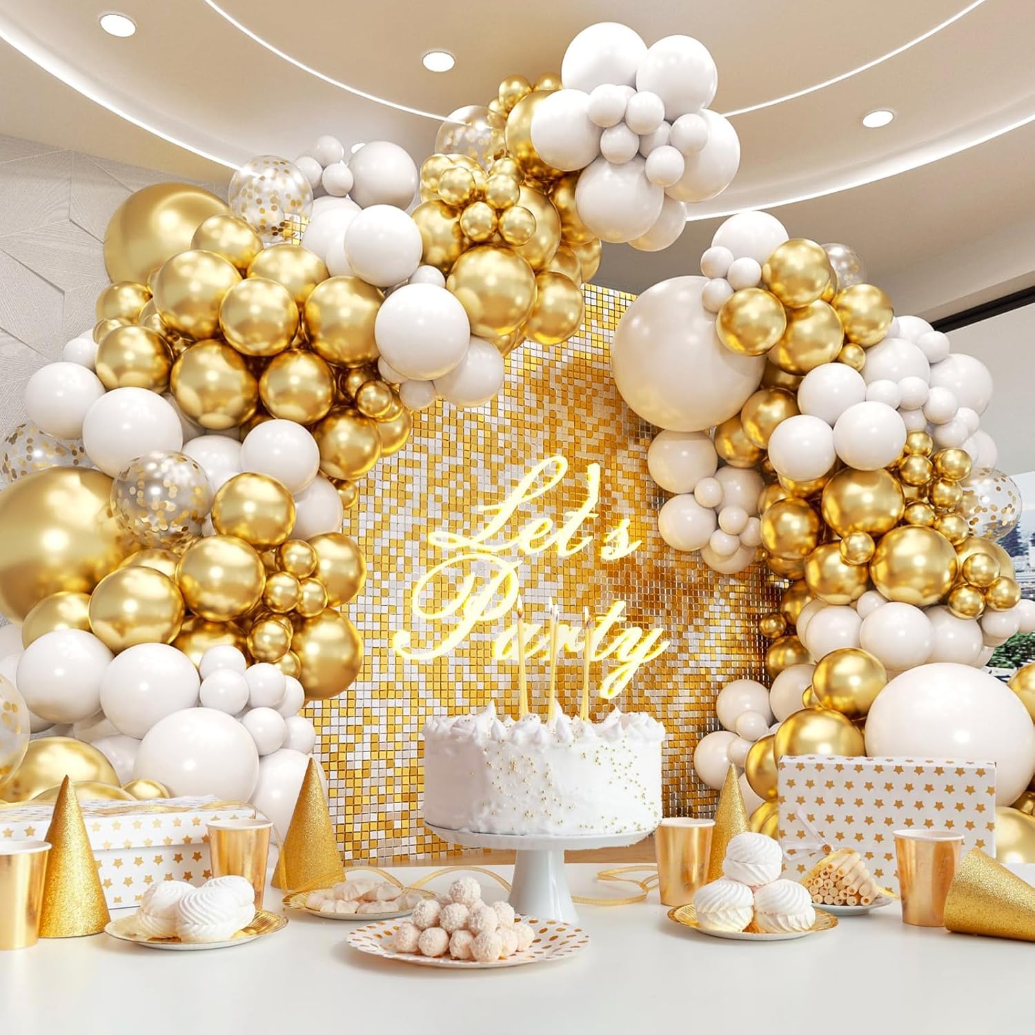 134pcs White and Gold Balloon Arch Kit for Parties