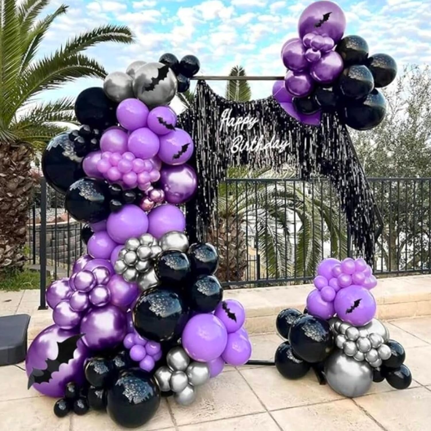 50pcs Purple Black Balloons with Ribbons Confetti for Halloween Birthdays Anniversaries Graduations