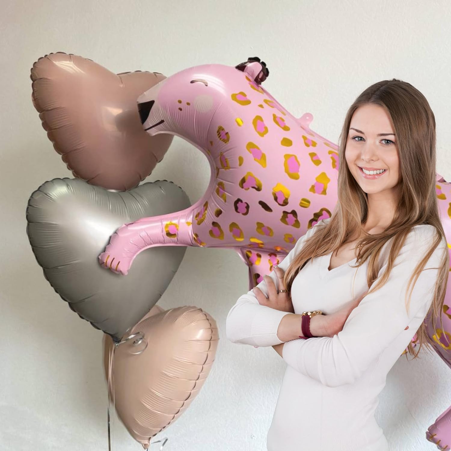 2PCS Pink Leopard Foil Balloons Safari Party Decorations