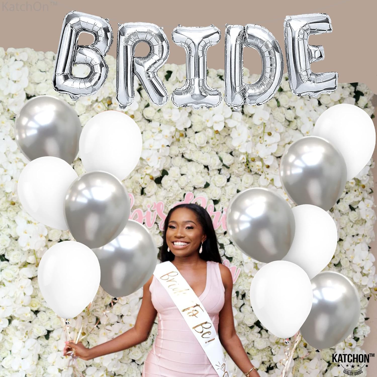 KatchOn 23pcs Silver Bride Balloons Set - 16 Inch Silver White