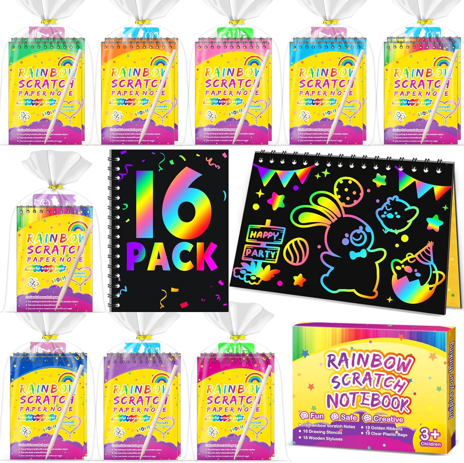 Pigipigi Kids Scratch Art Craft Kit 16 Pack