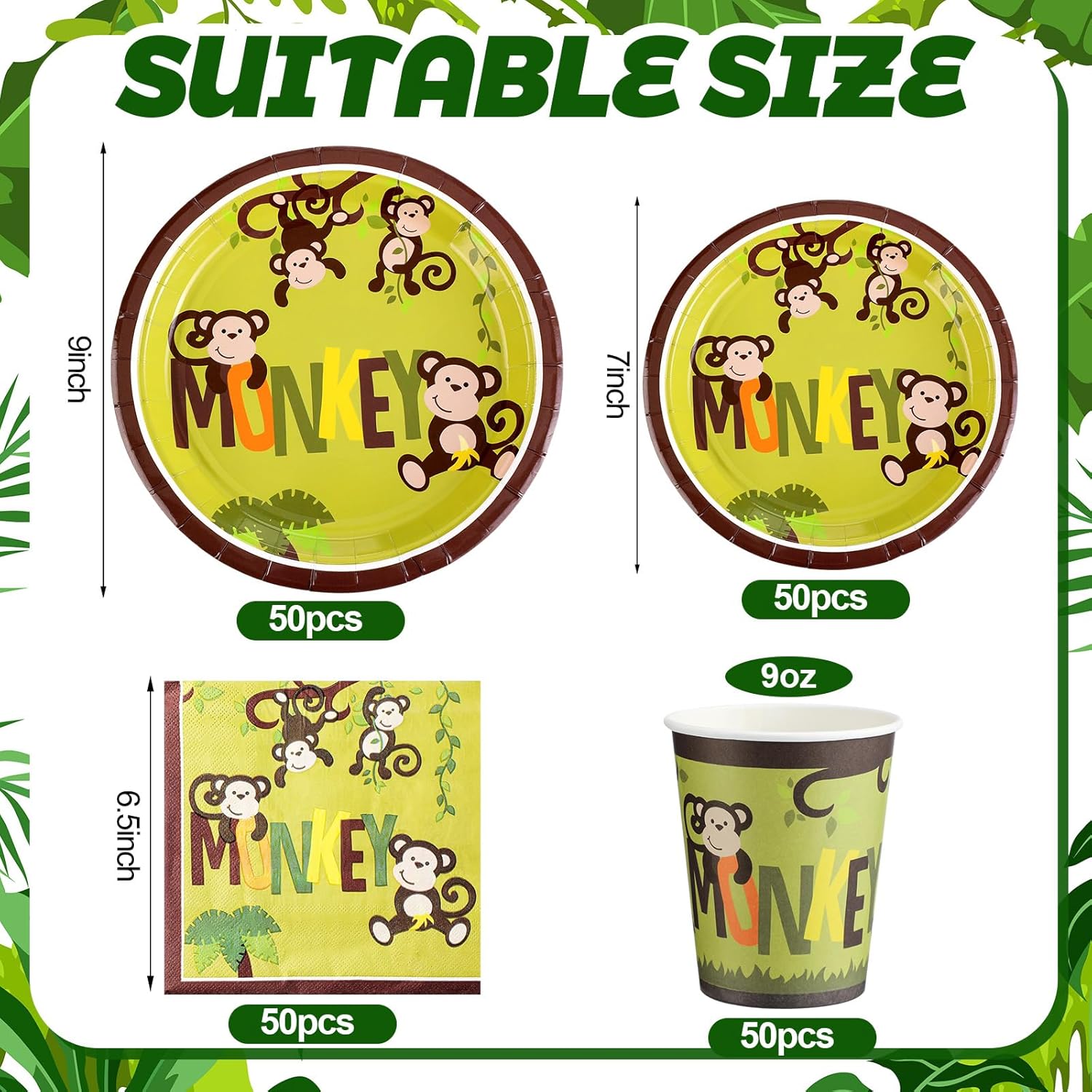 Rtteri 250 Pcs Jungle Monkey Party Supplies