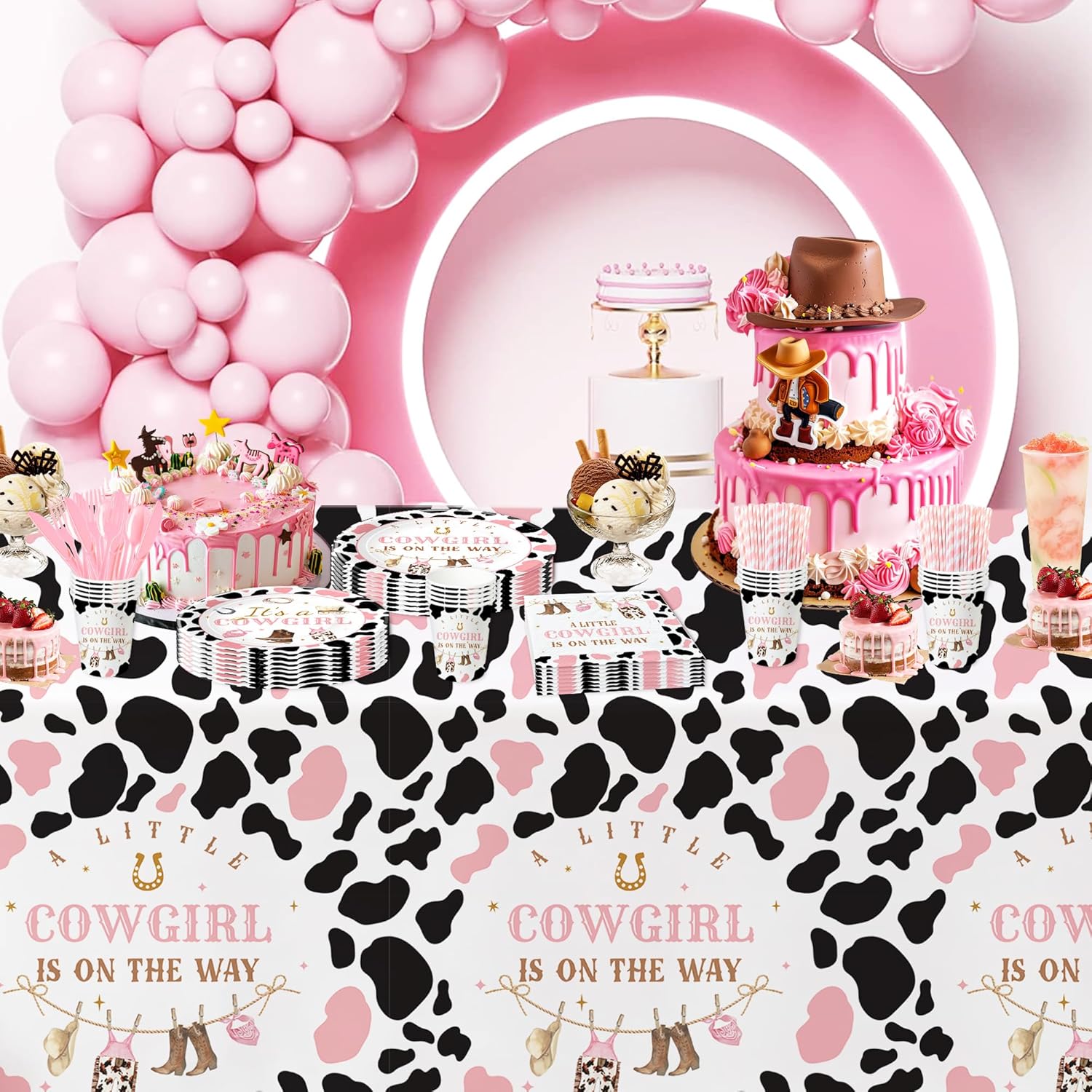 Xigejob Western Cowgirl Baby Shower Tablecloths - 3 Pack
