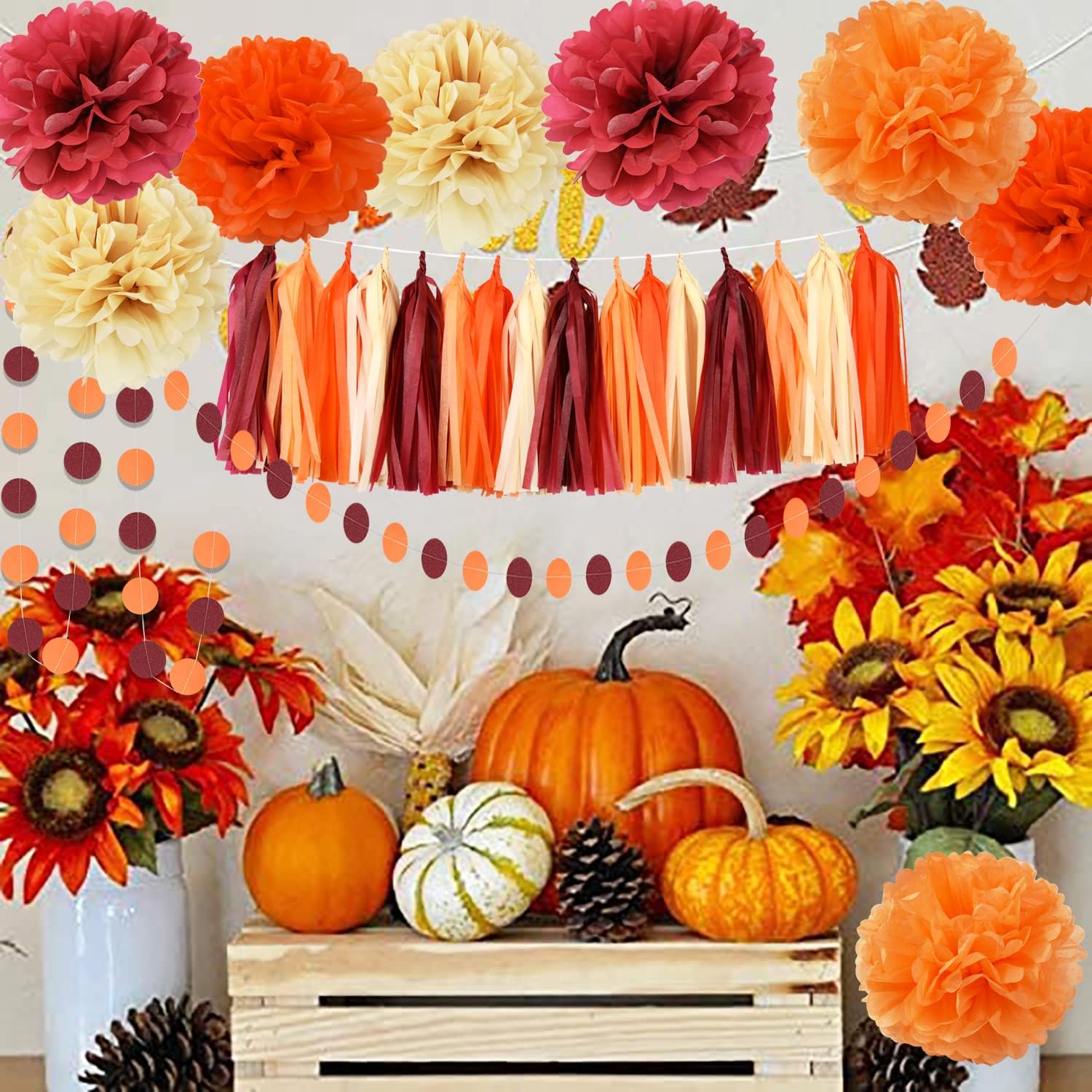 Fall Birthday Balloons with Burgundy Gold Orange Decor