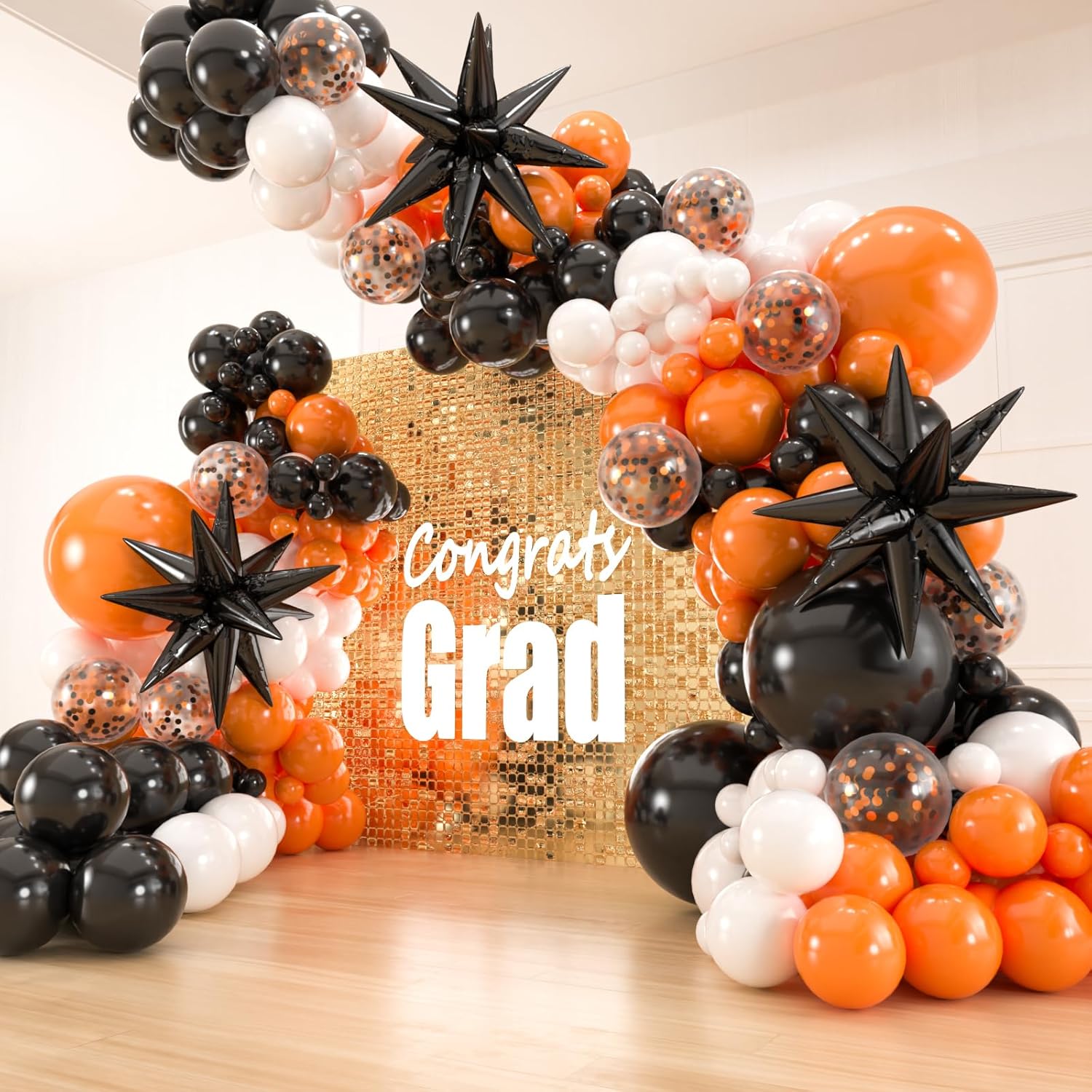 141pcs Black White Orange Balloon Garland Arch Kit