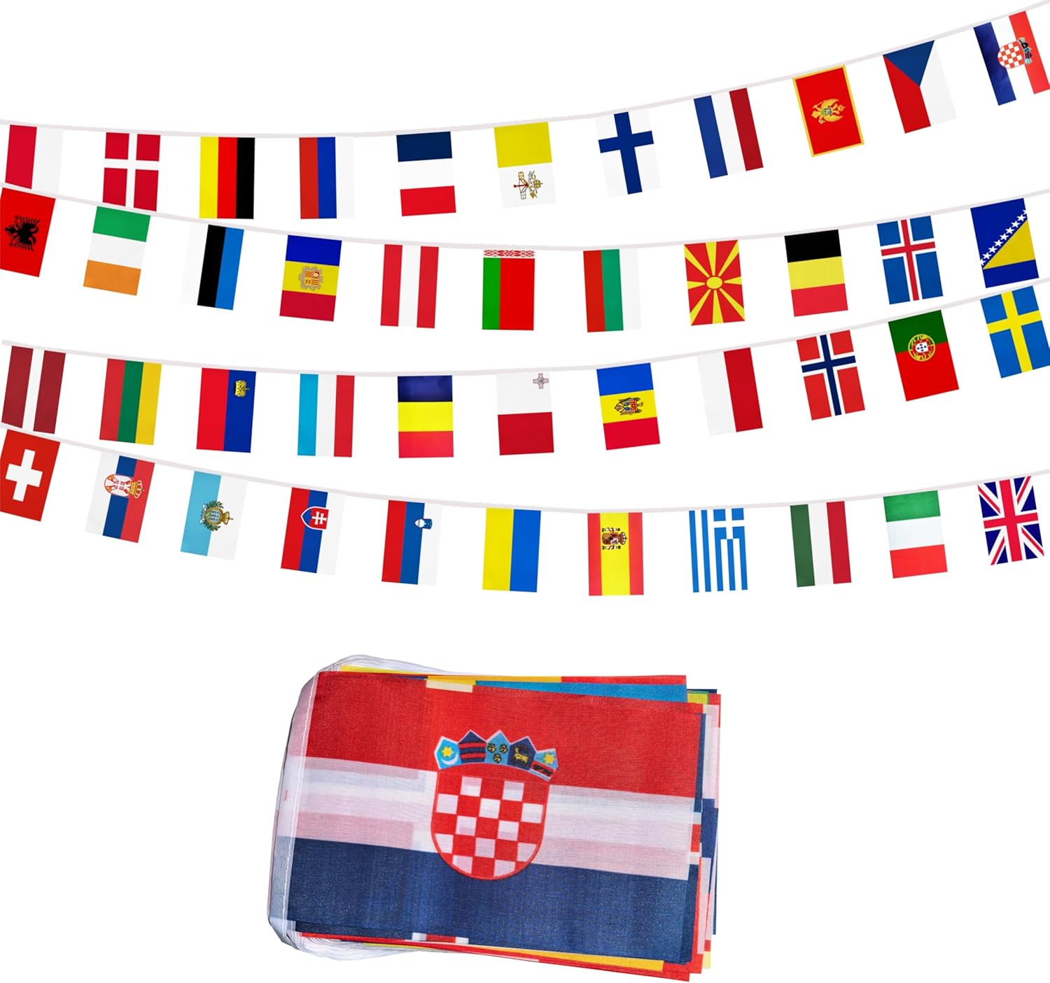 44 Nations Small String Flag Bunting for European Events