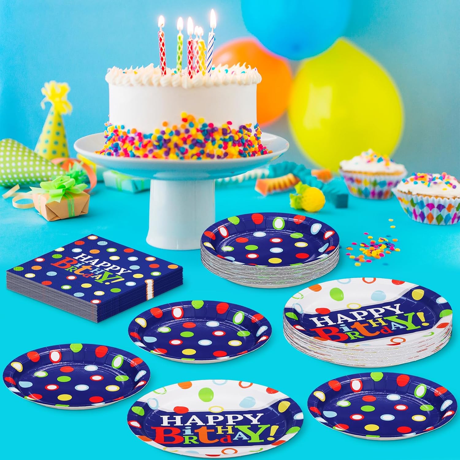 DYLIVeS 50 Guest Birthday Plates Napkins Set