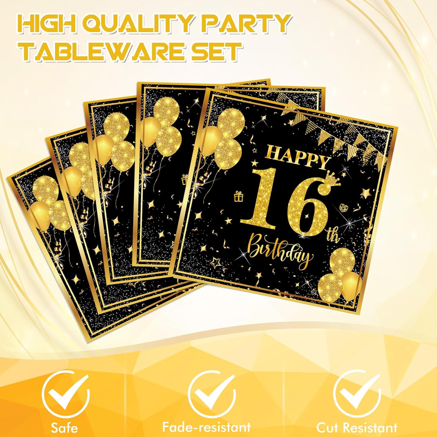 40PCS Black Gold 16th Birthday Party Decorations