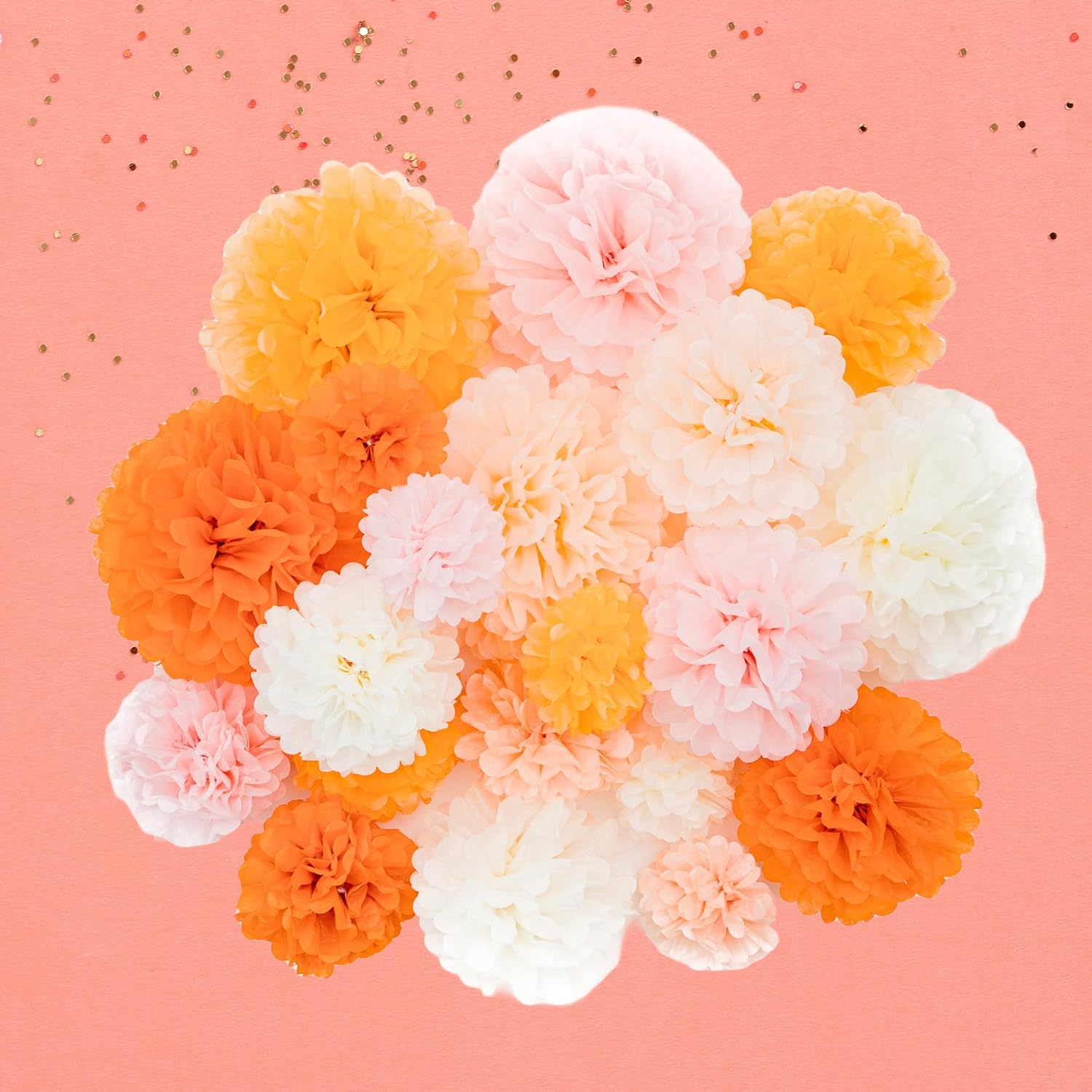 PapaKit Party Tissue Pom Poms 20 Piece Bright Orange Set