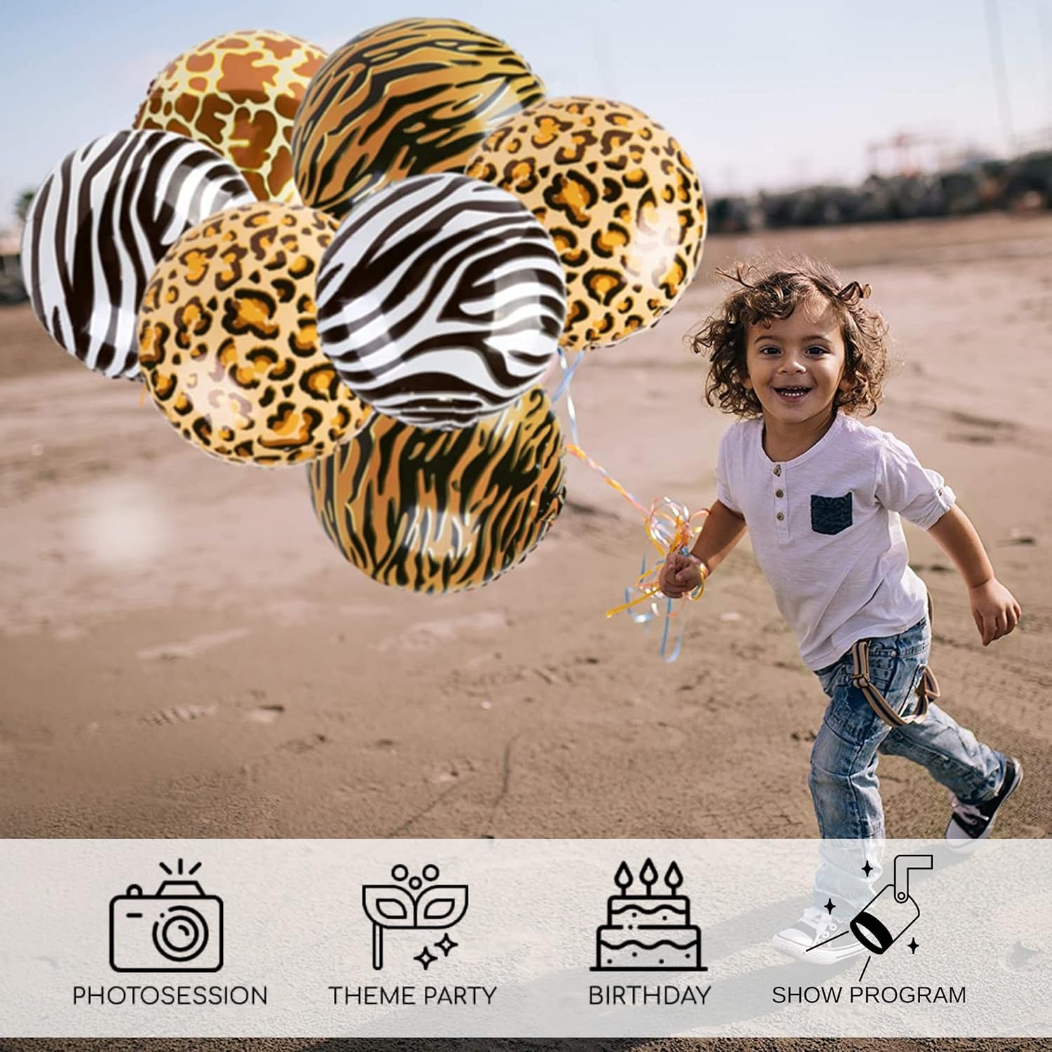 16PCS Animal Pattern Balloons - 18 Inch Foil Safari Decorations