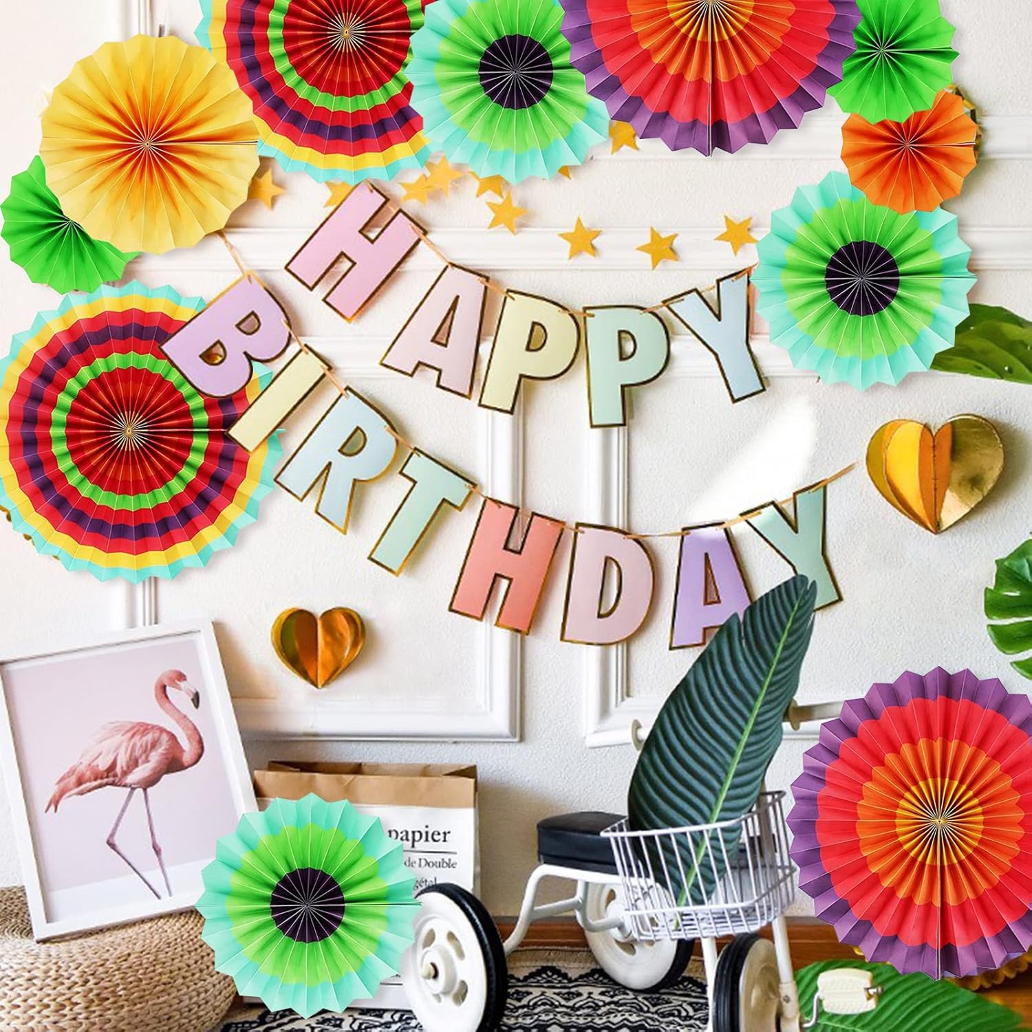 LRCXL 12PCS Colorful Party Paper Fans Set
