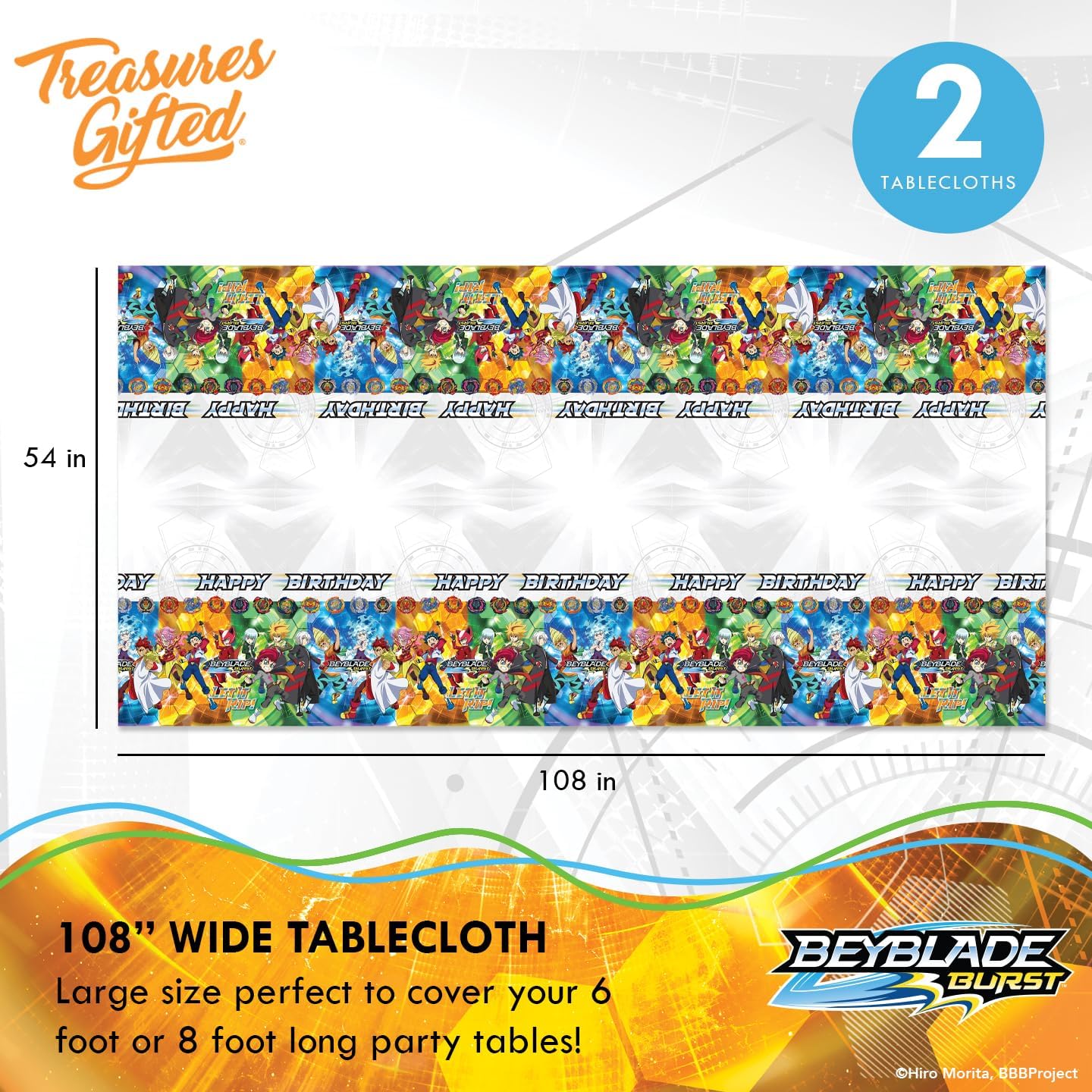 Treasures Gifted Beyblade Burst Tablecloth 54x108 Birthday Party Decor