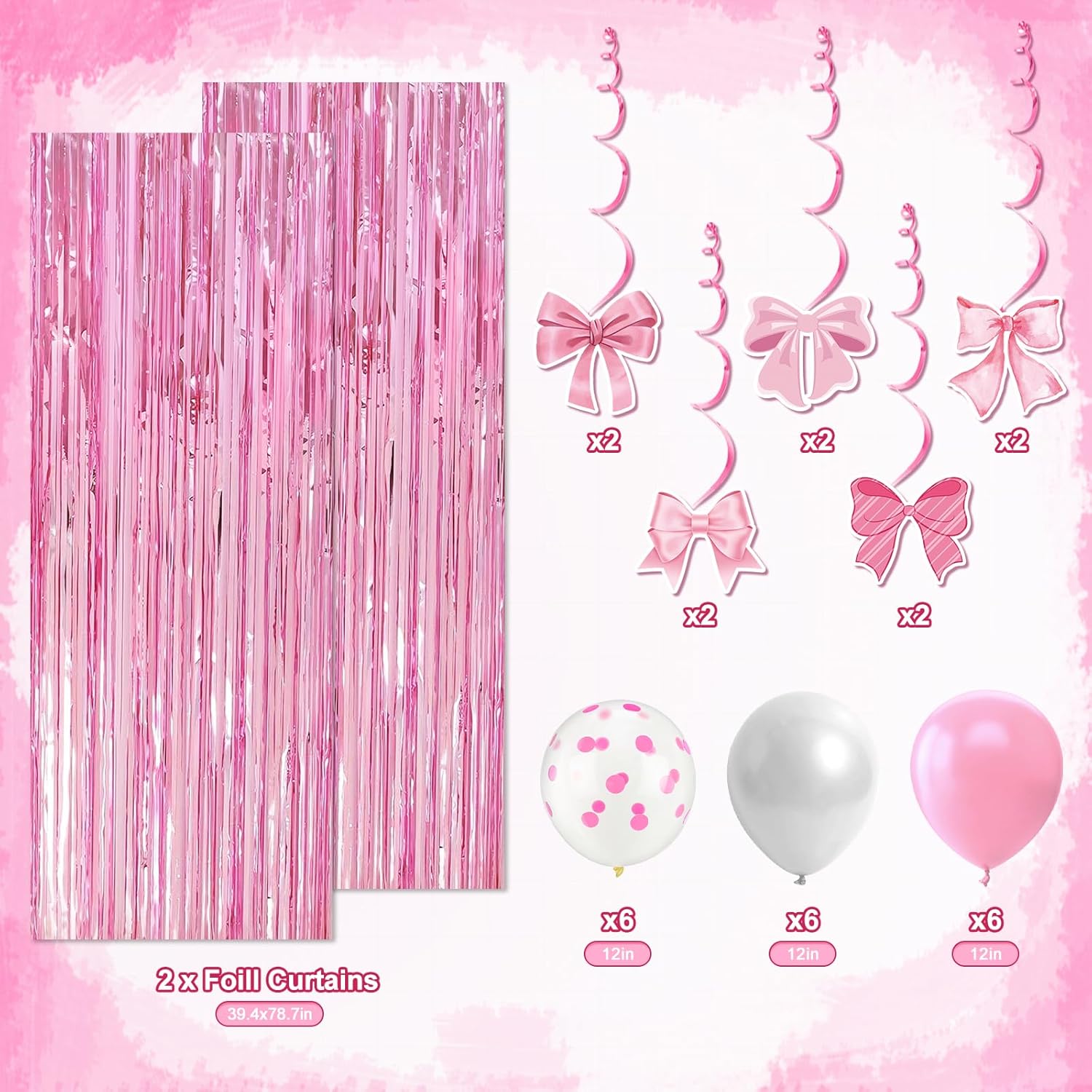 Pink Bow Party Decorations 49PCS Set for Girls