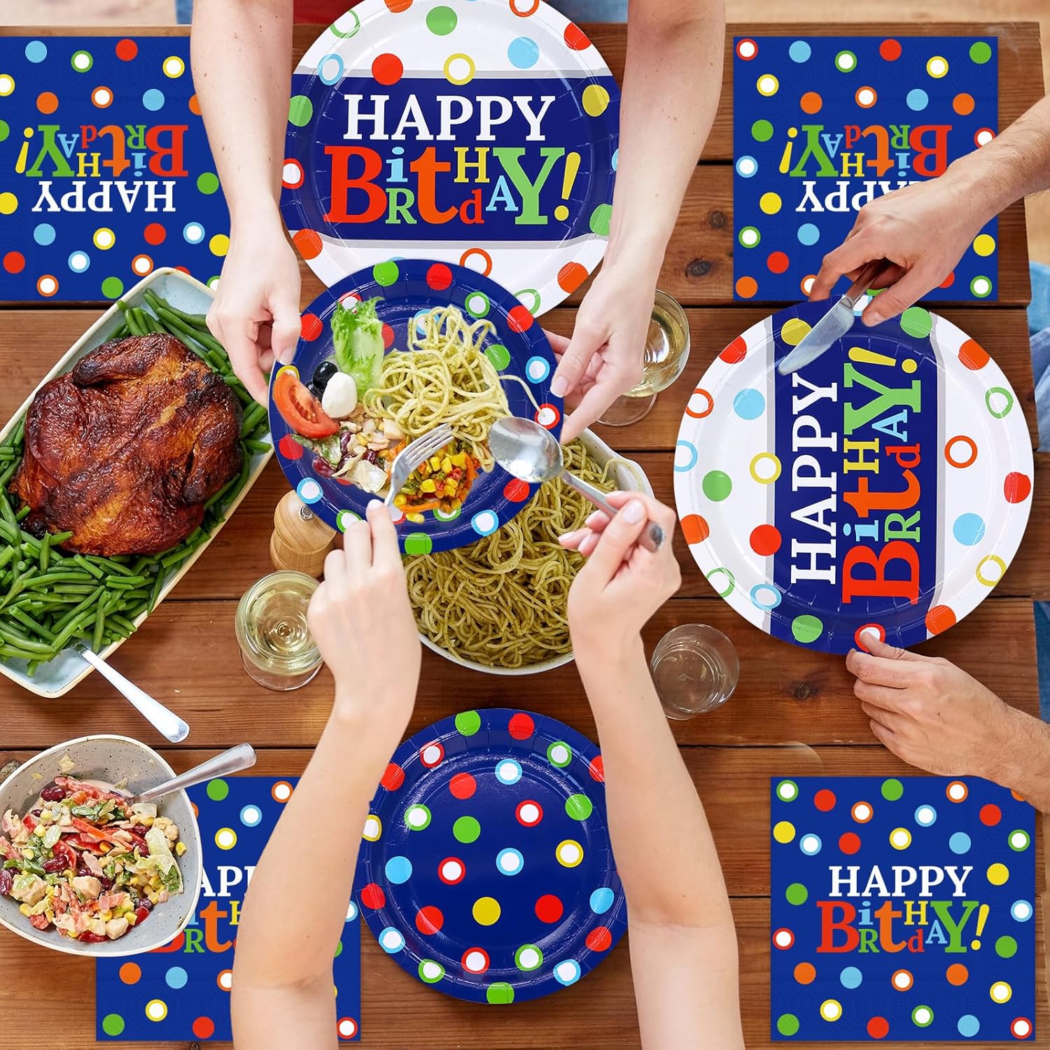 DYLIVeS 50 Guest Birthday Plates Napkins Set