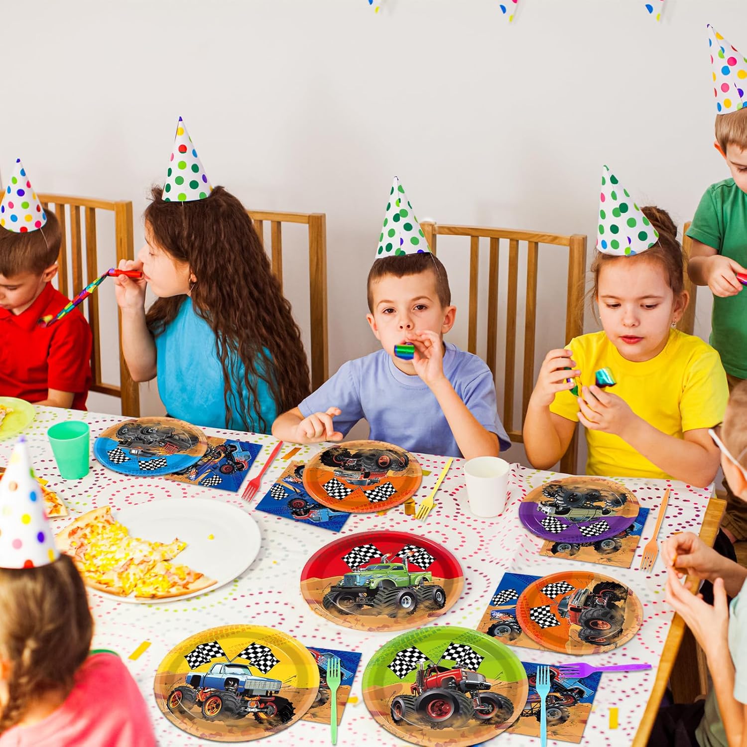 96Pcs Monster Truck Party Plates Napkins Forks for Kids