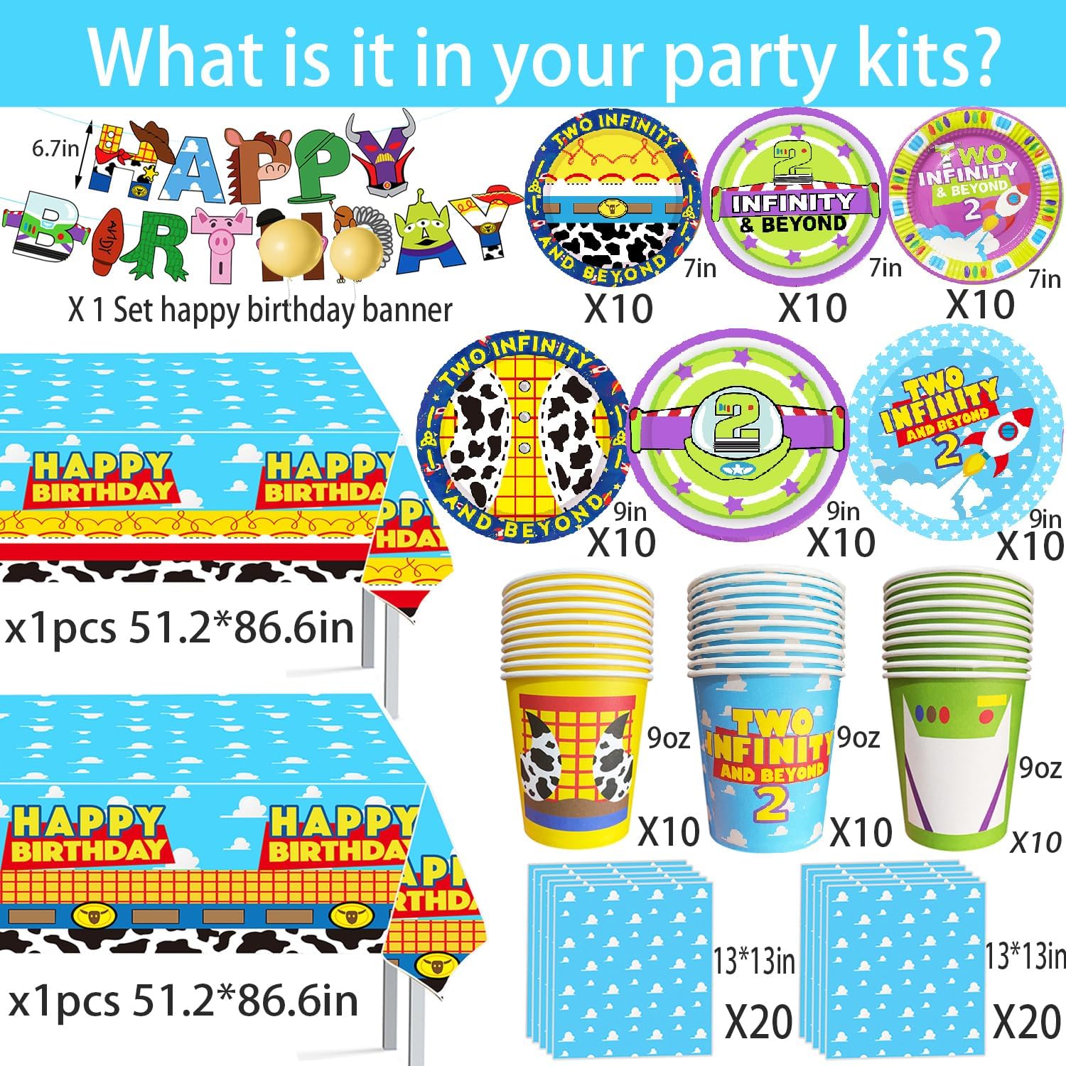 METIXOZE 2nd Birthday Decor 133pcs Cartoon Party Supplies Set