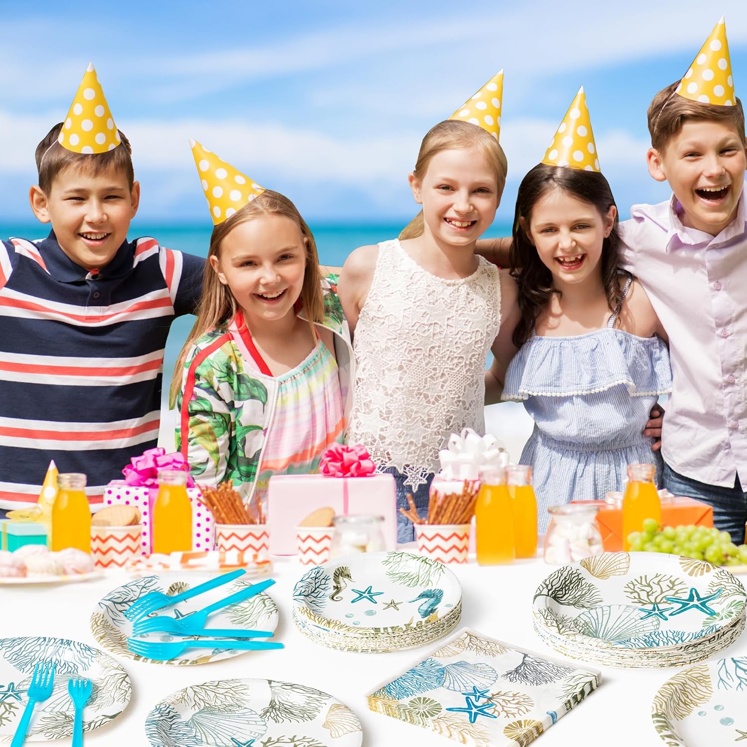 96Pcs Ocean Seashell Themed Party Plates for 24 Guests