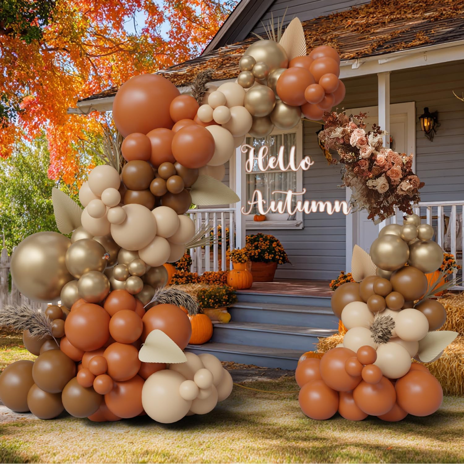 145pcs Fall Balloon Arch Kit with Burnt Orange and Gold Balloons
