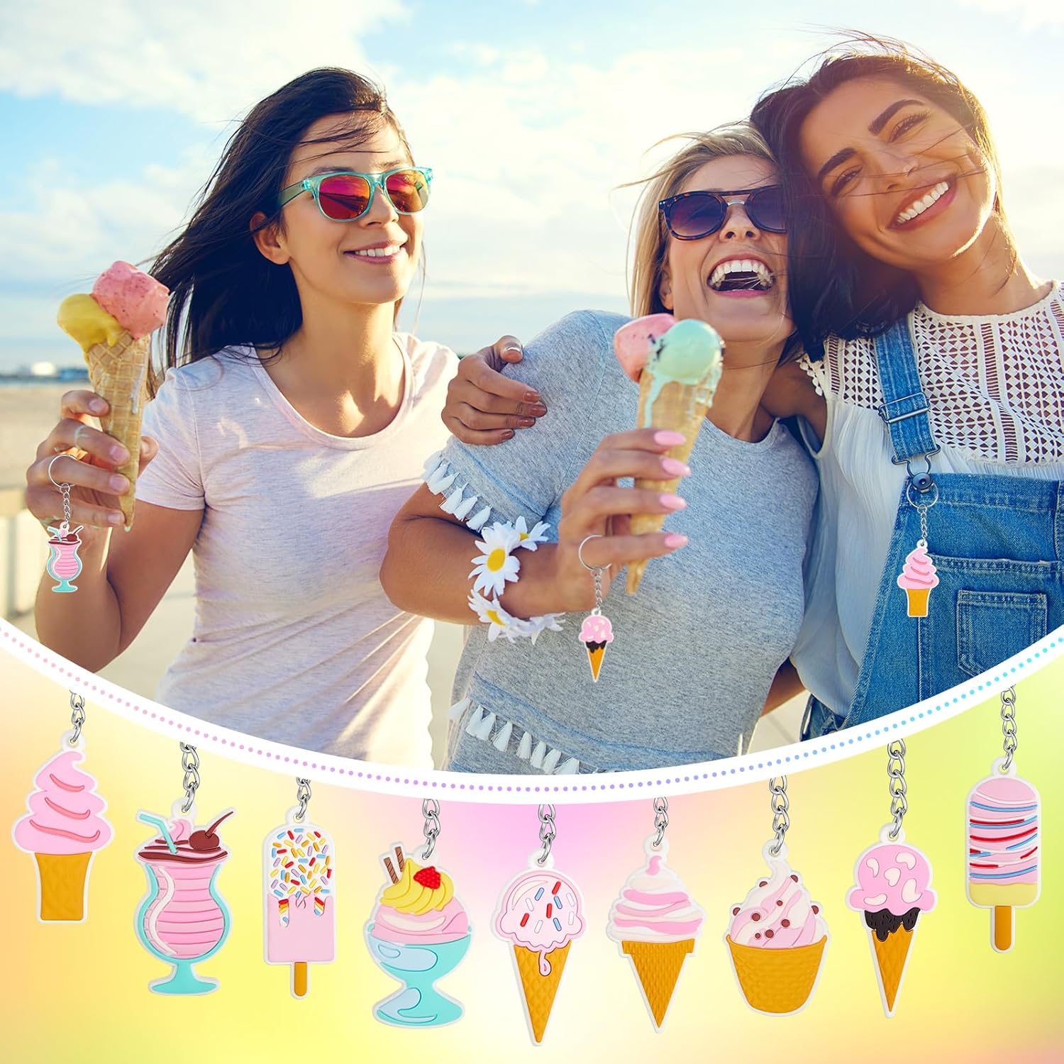 Sasylvia 36 Pcs Ice Cream Party Keychains