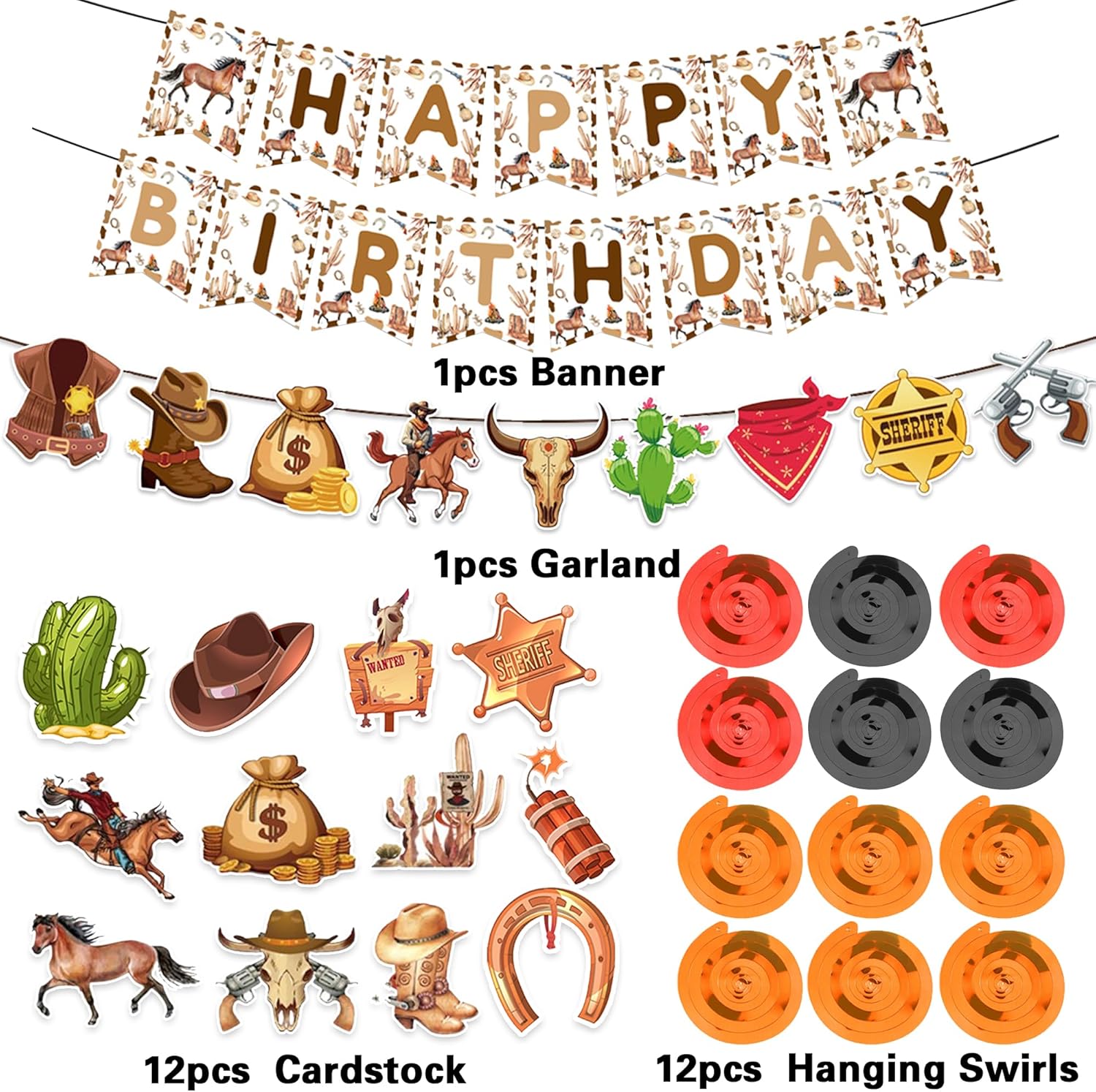 Western Cowboy Birthday Decorations Banner Garland Hanging Swirls