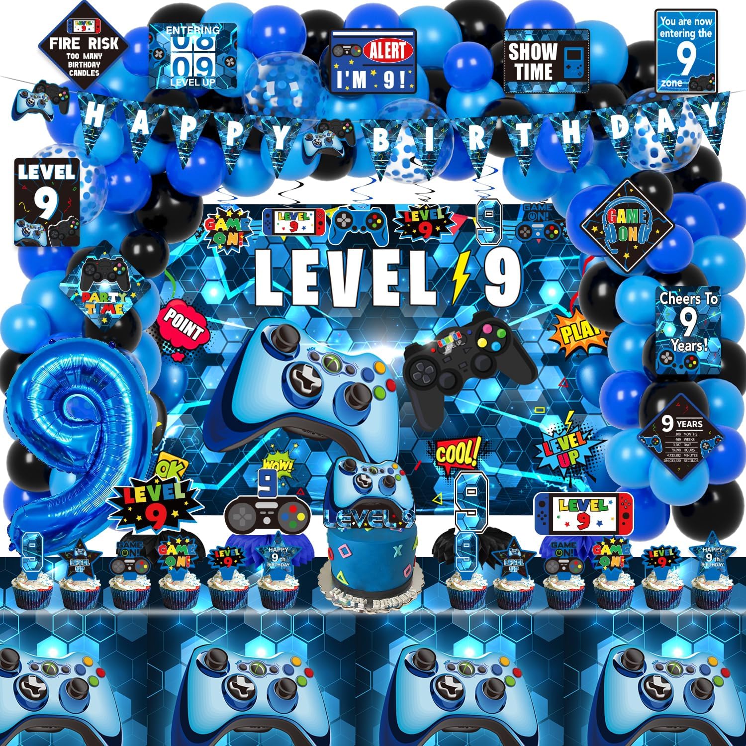 9th Birthday Decorations for Boys Gaming Theme