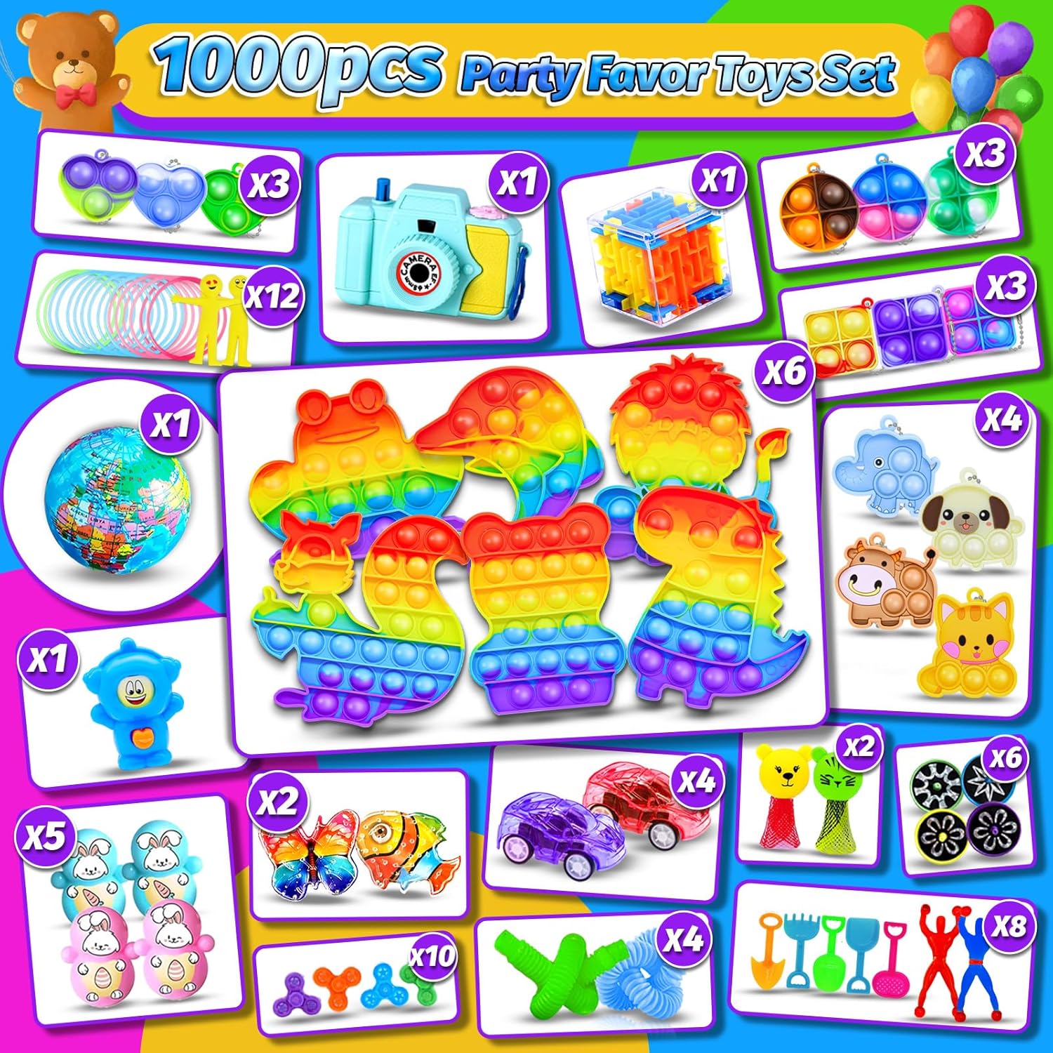 1000pcs Party Favors for Kids Fidget Toy Pack Classroom Rewards