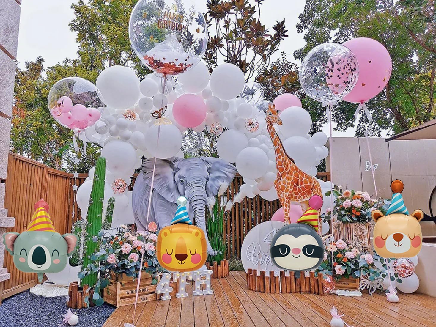 Lion Bear Koala Sloth Foil Balloons 4Pcs Party Decor