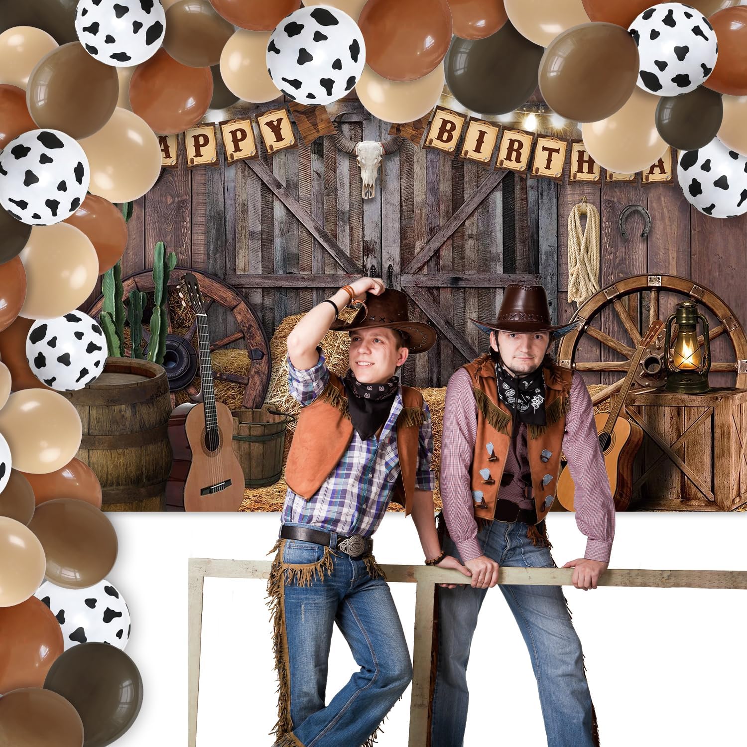 Western Cowboy Party Decorations Set with Backdrop and Balloons