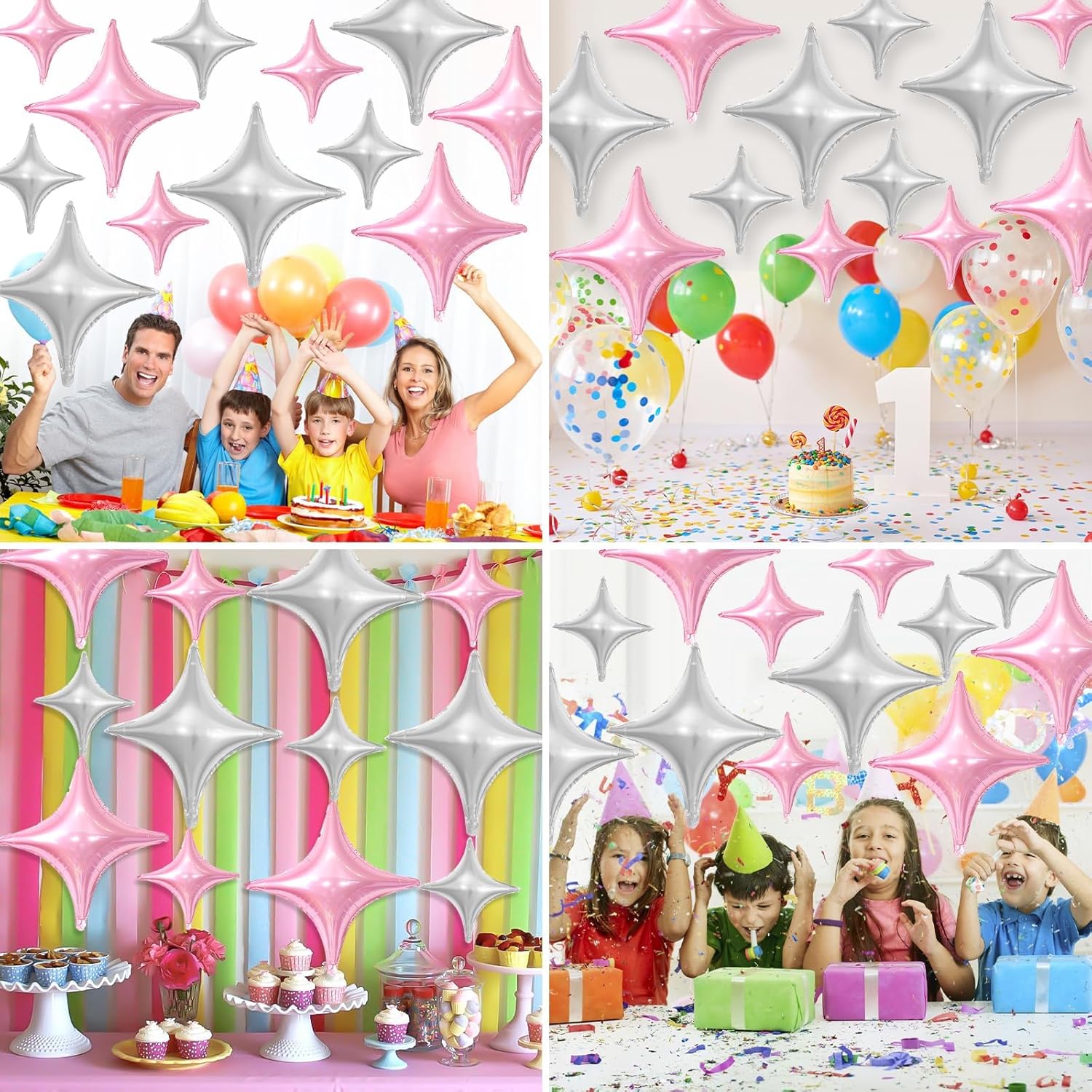 Pink Silver Star Balloons 12Pcs Party Decor