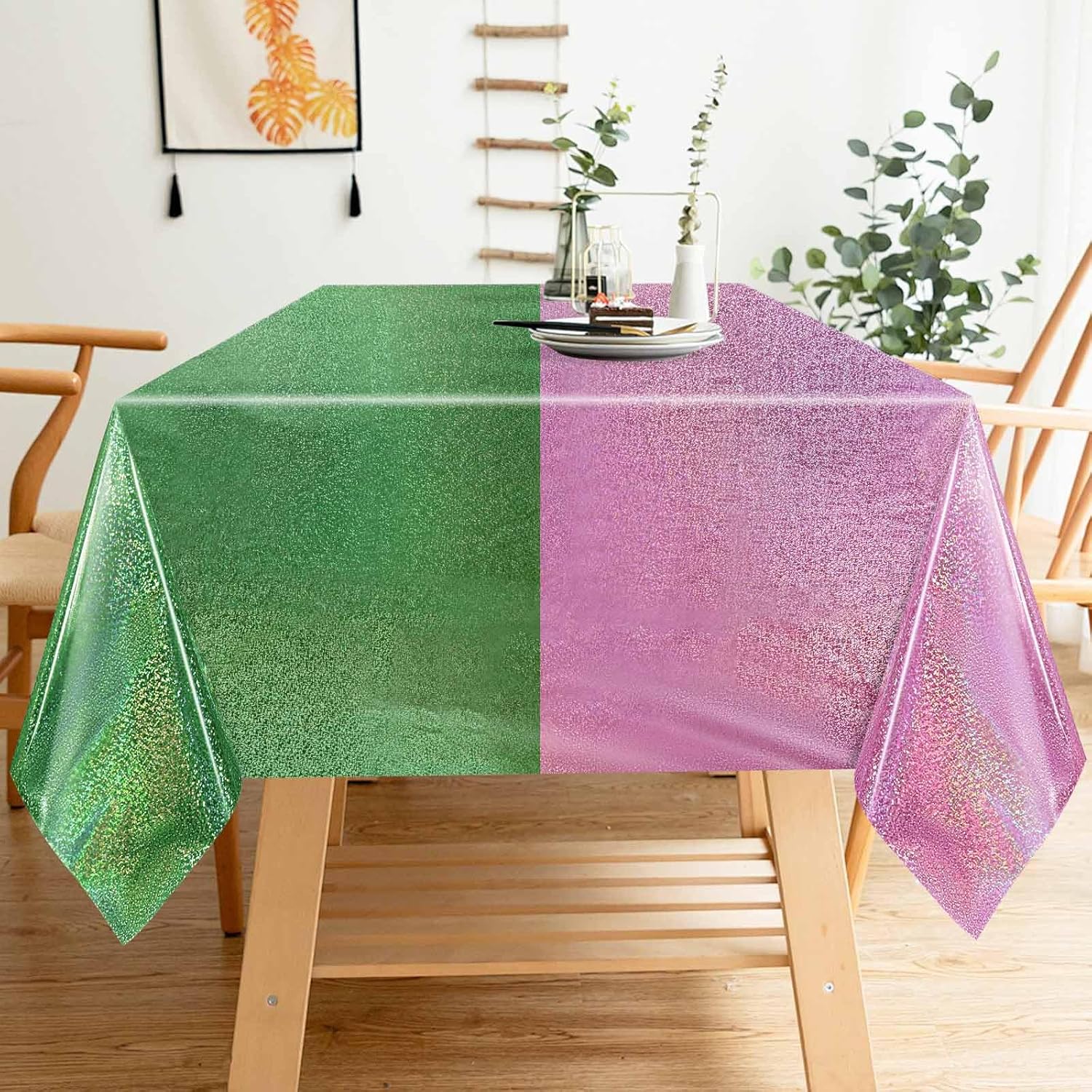 2 Pack Pink Green Iridescent Plastic Tablecloth